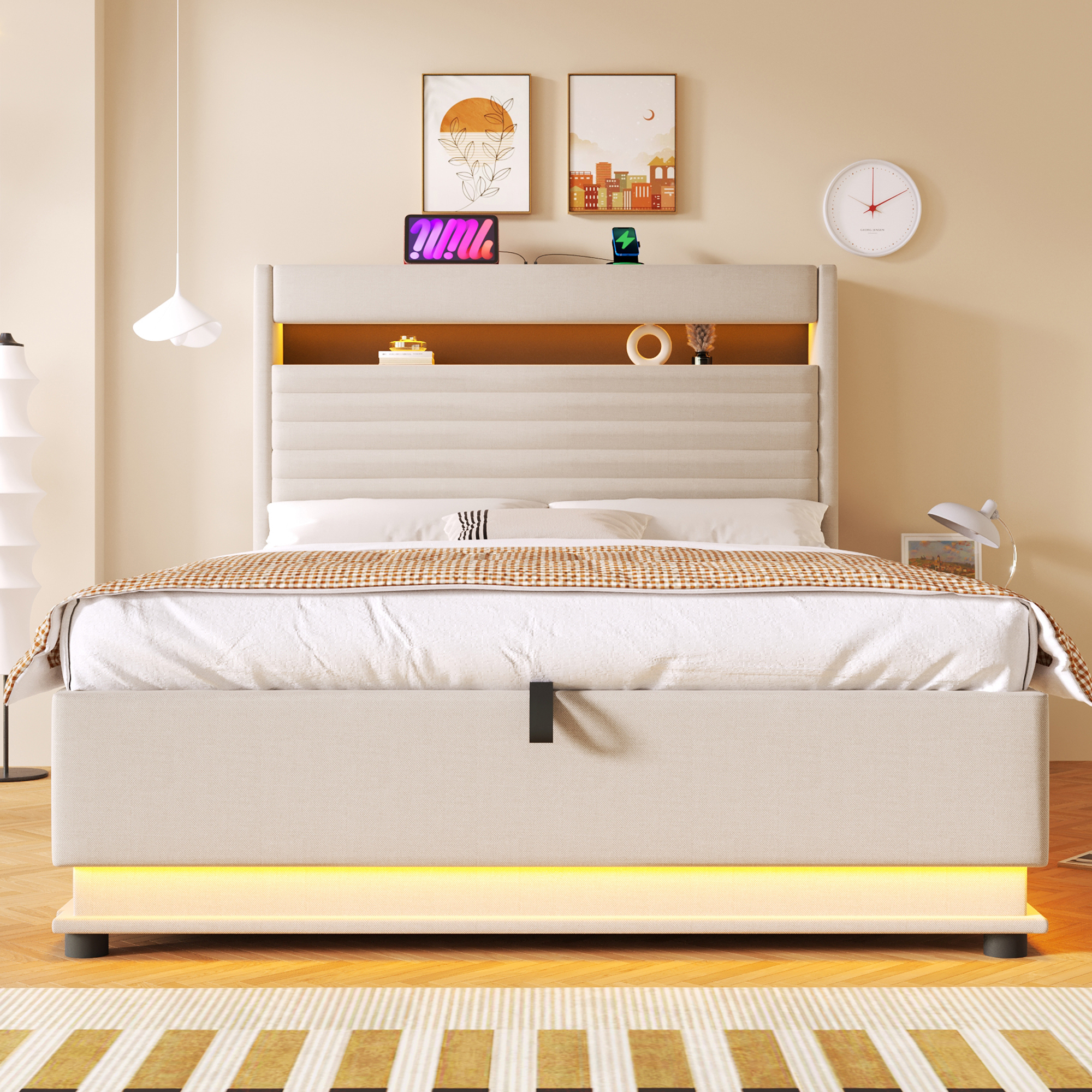 Lit rembourré 140 x 200 cm avec ports USB et Type- - image 5