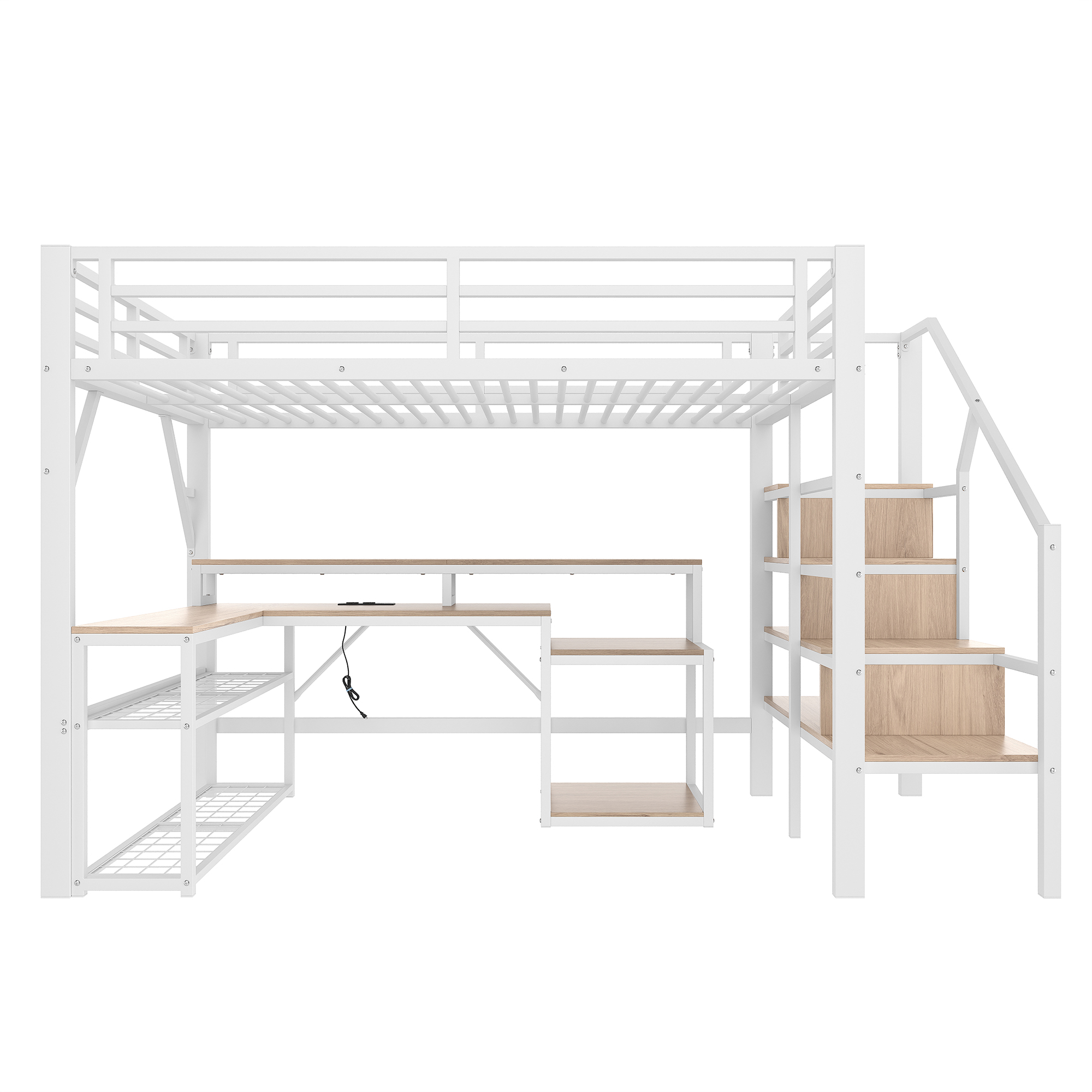 Lit mezzanine fer et MDF avec LED contrôlable app, USB, étagères et compartiments, pour chambre d'enfant et étude, structure stable, ambiance lumineuse, beaucoup de rangement, design moderne, sécurité - image 13