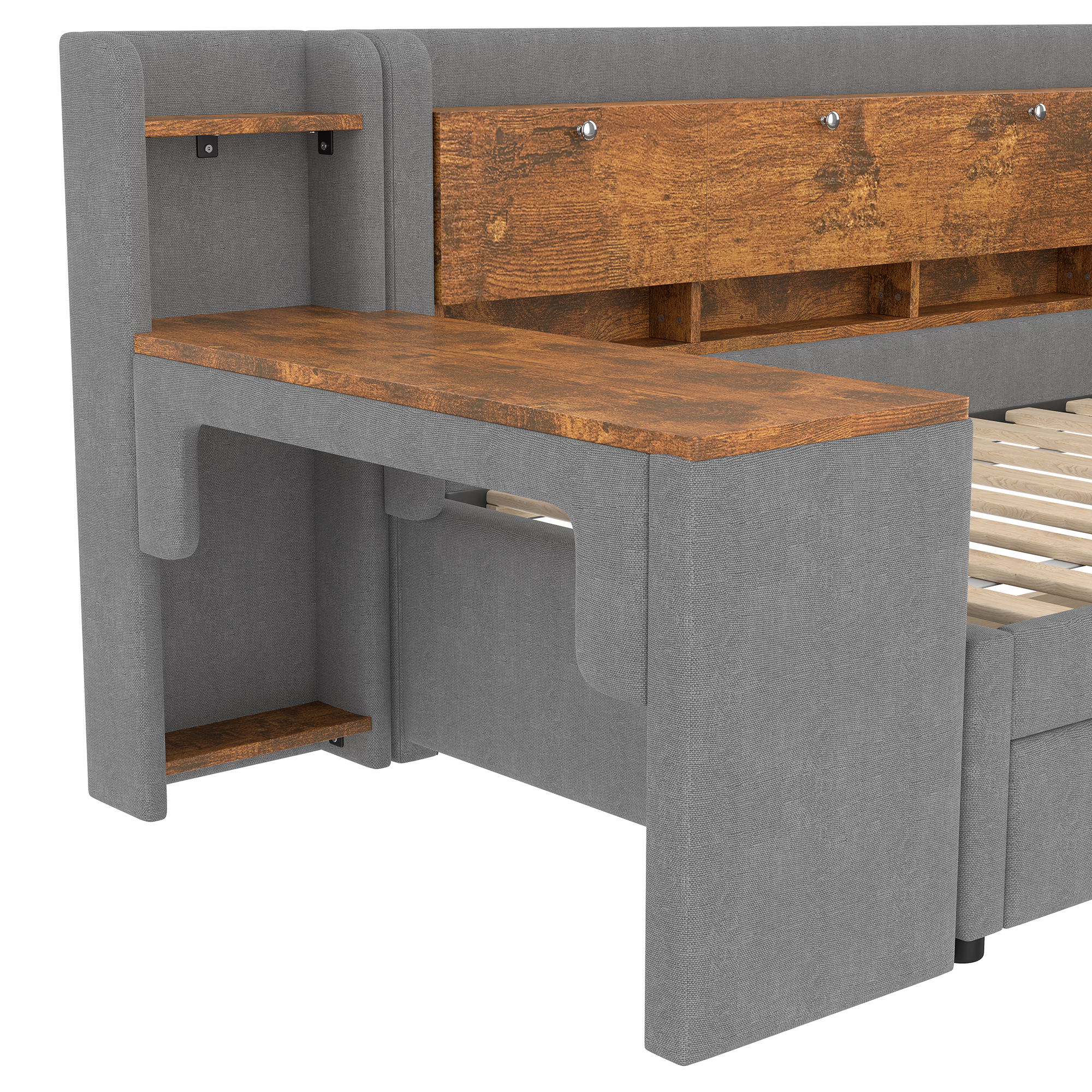 Lit en chanvre et MDF, rangement avec couvercle rabattable et étagère, bureau flexible, pour chambre, matériau écologique respirant, design intelligent, beaucoup de stockage, style naturel, durabilité - image 12
