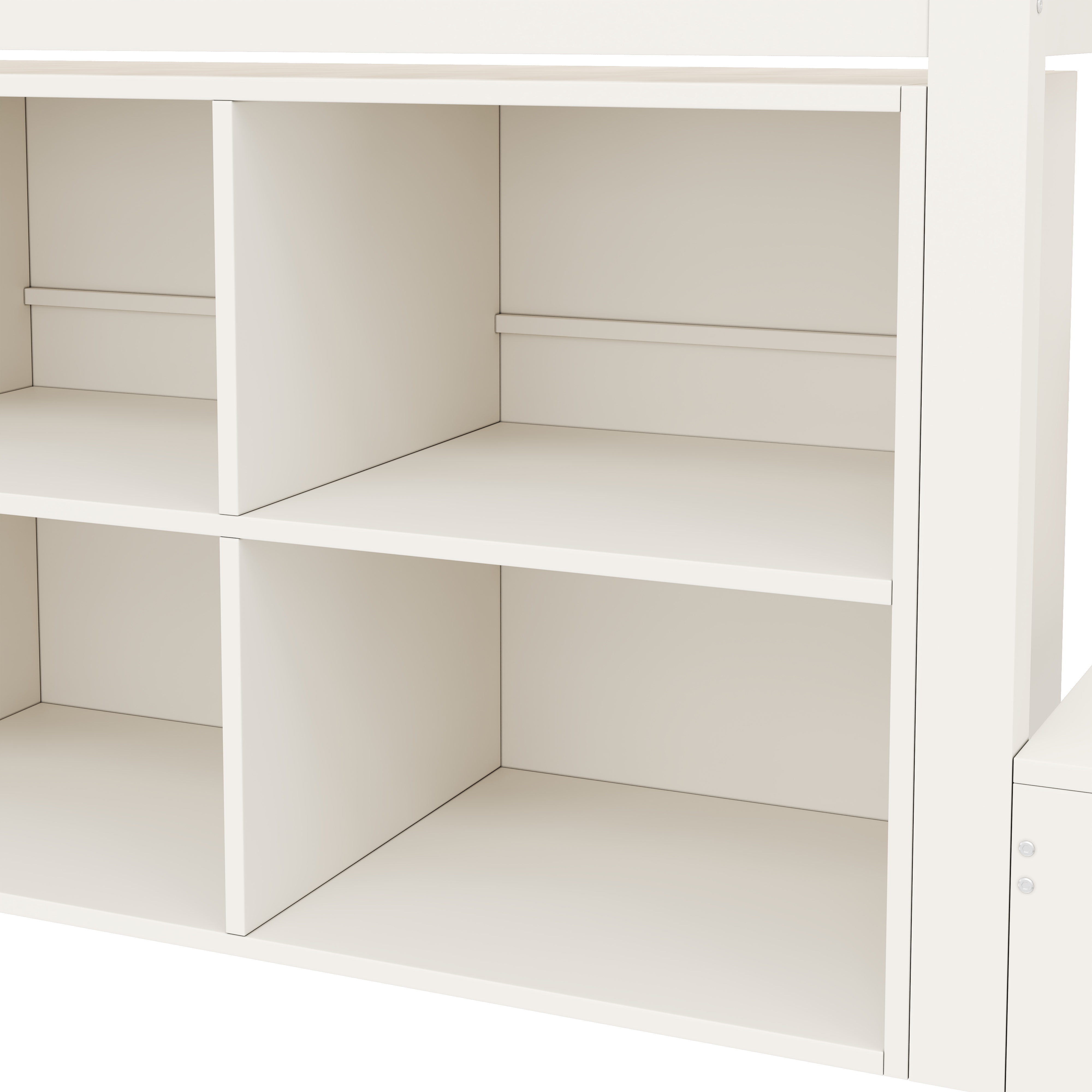 Bureau intégré, étagères et rangements du lit mezzanine