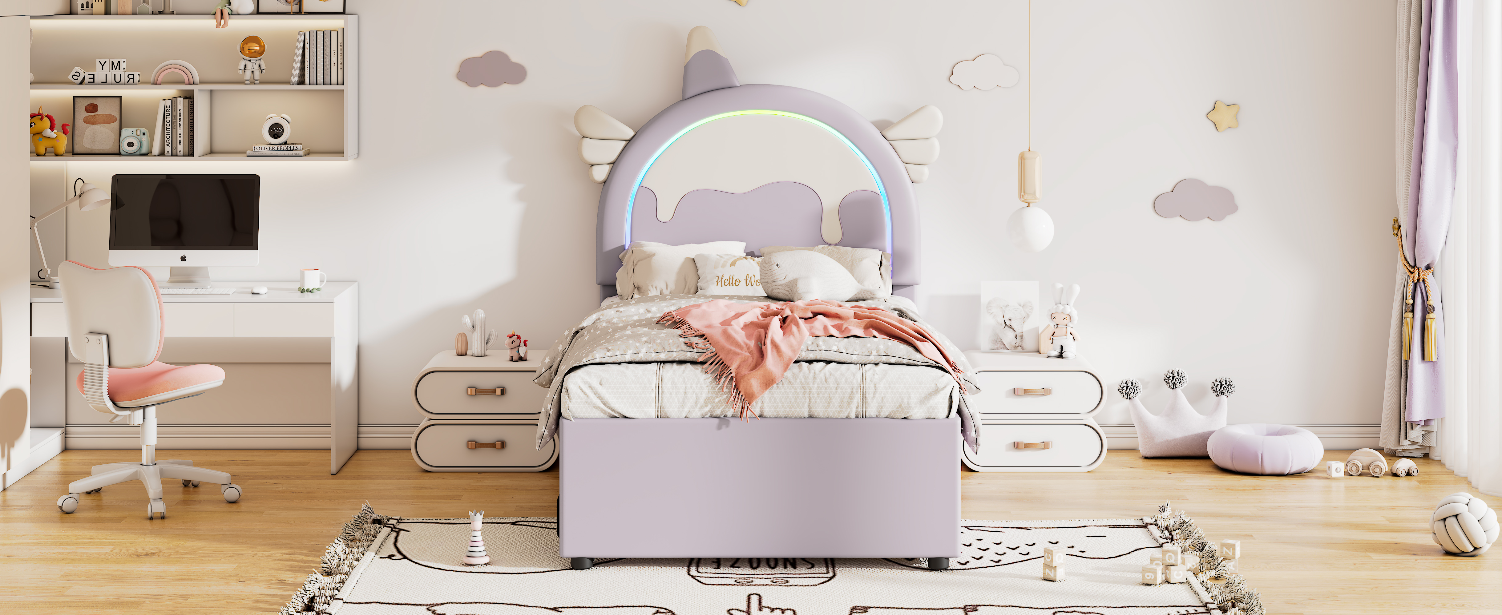 Lit enfant design licorne en PU et MDF avec lit es - image 18