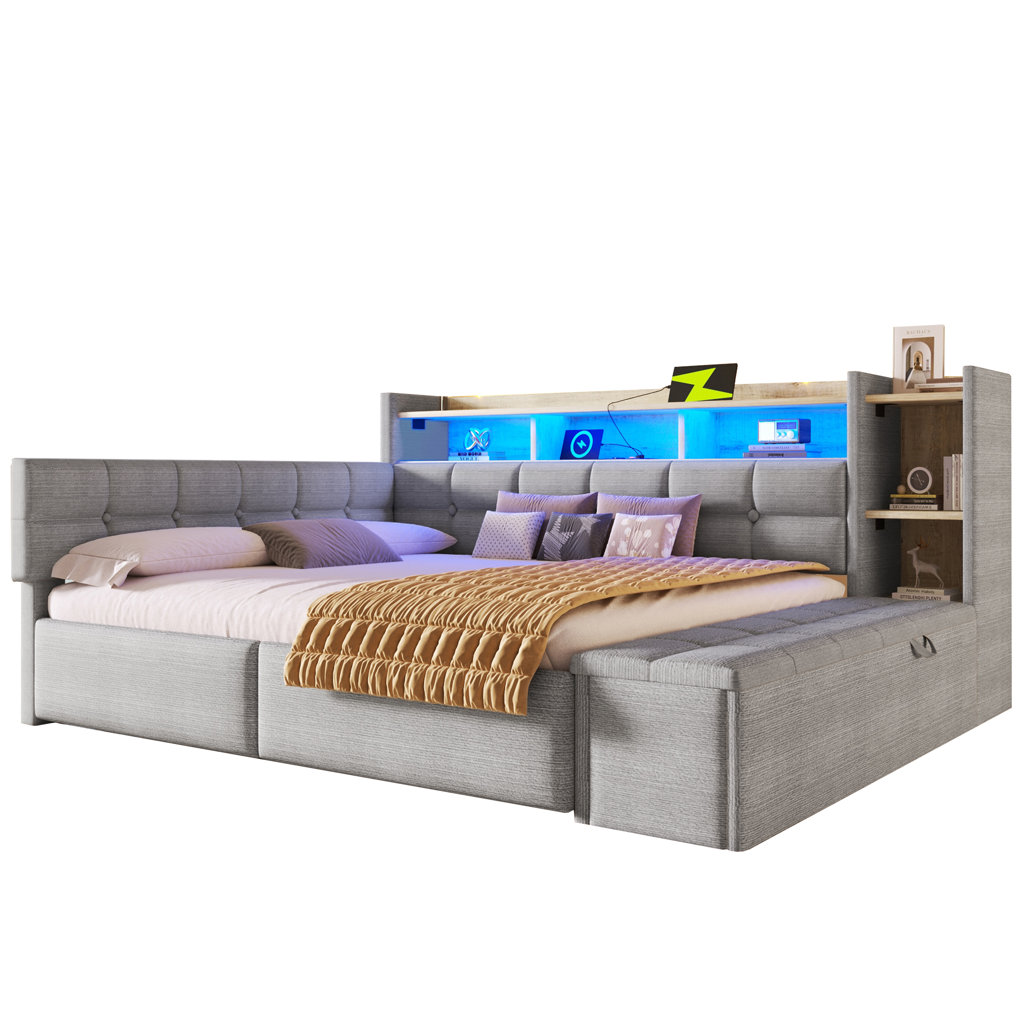 Lit banquette 140 x 190 cm avec rangements et tiroirs gris - spécifications 1