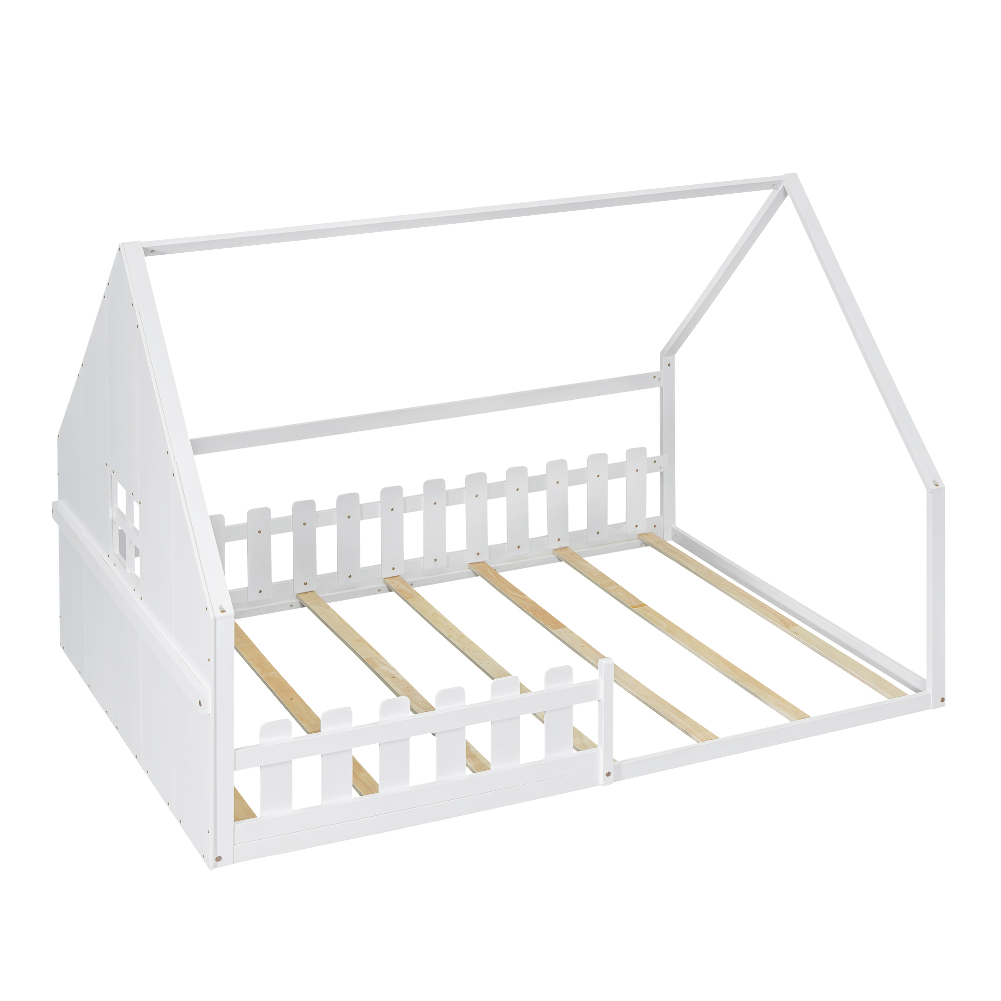Lit enfant maison de rêve en pin et MDF, design maison miniature, pour chambre d'enfant, stimule imagination, construction stable, style naturel moderne, sécurité et amusement, espace de jeu unique - image 7