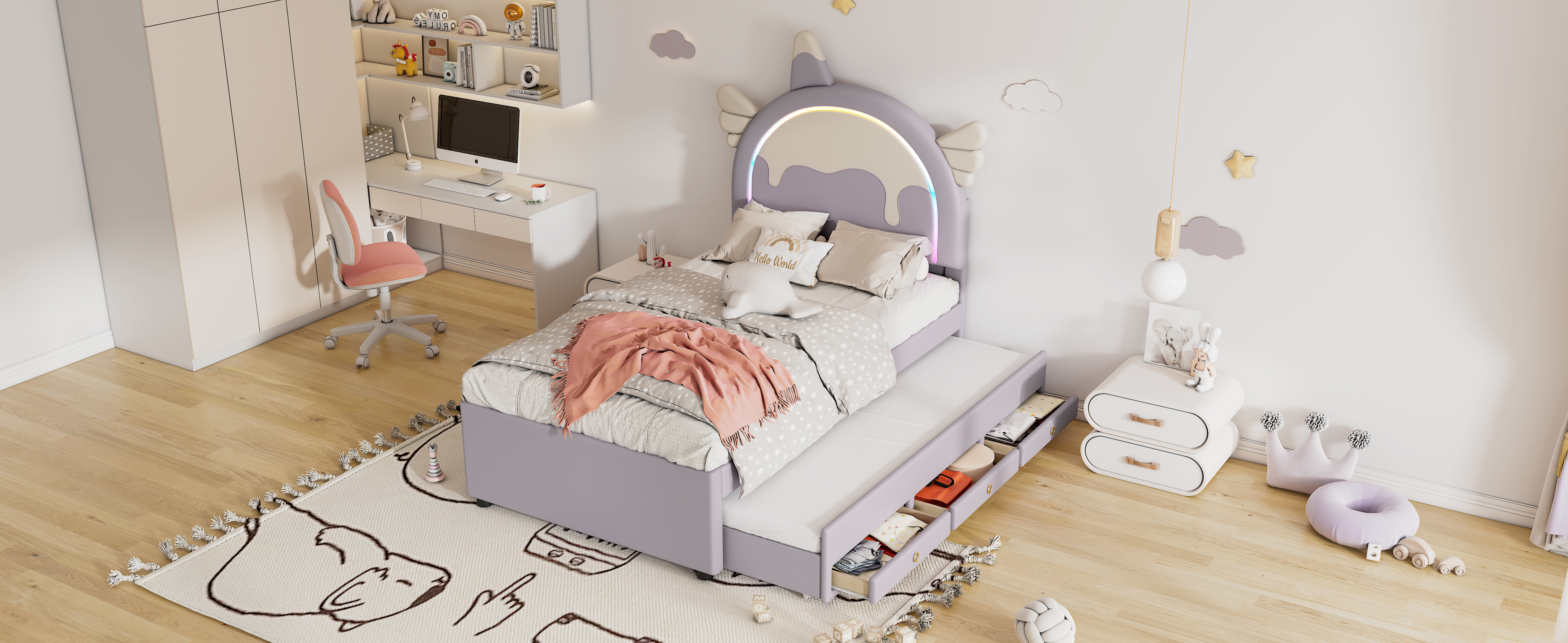 Lit enfant design licorne en PU et MDF avec lit es - image 16