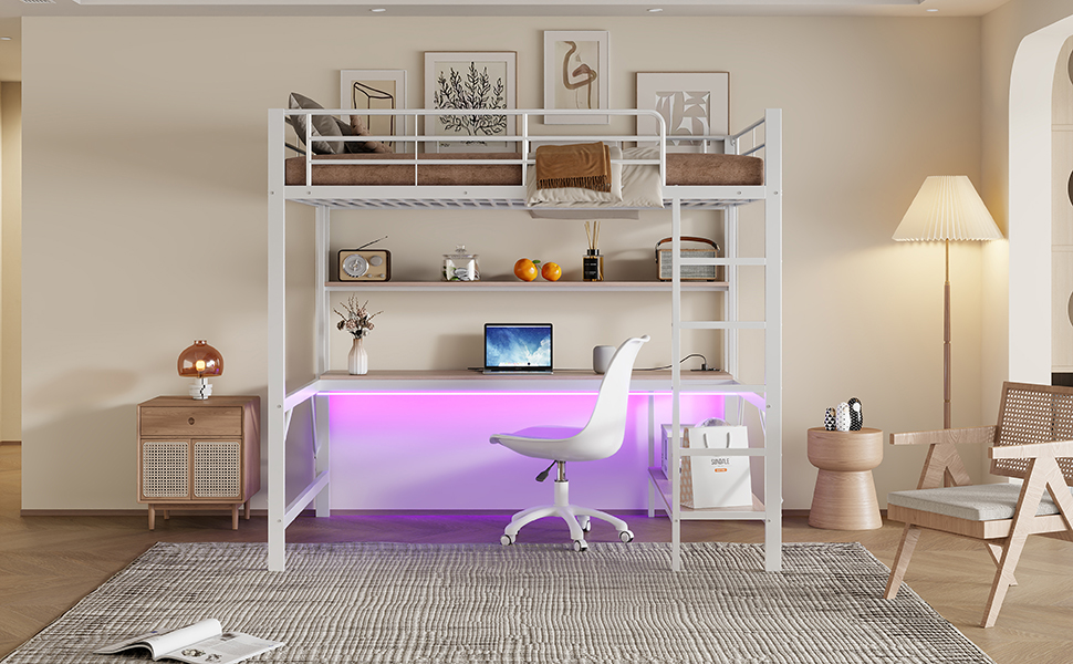 Lit enfant fer et MDF avec LED 7 couleurs contrôlable app, pour chambre d'enfant, structure stable, ambiance lumineuse personnalisable, design ludique, sécurité, durabilité, style fonctionnel moderne - image 15