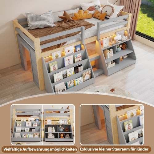 Espaces de rangement du lit mezzanine gris