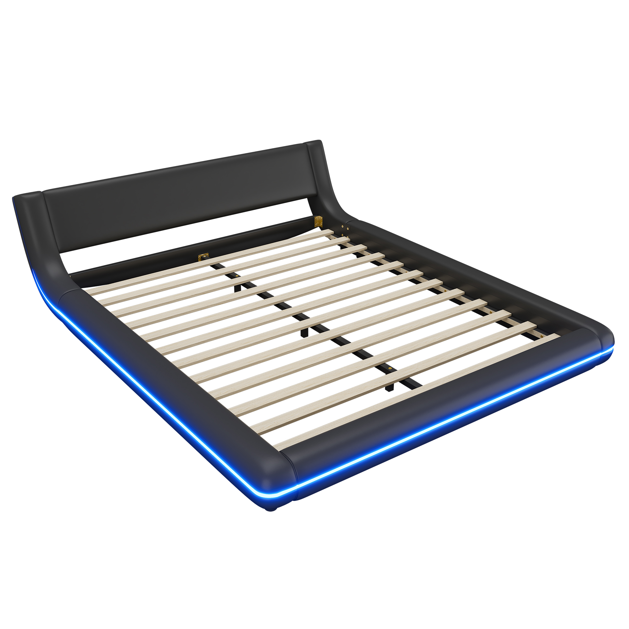 Lit au sol en PU et MDF avec LED changeantes contrôlable app, pour chambre, structure stable, ambiance romantique, design moderne, matériau durable, confort et technologie, style fonctionnel élégant - image 6