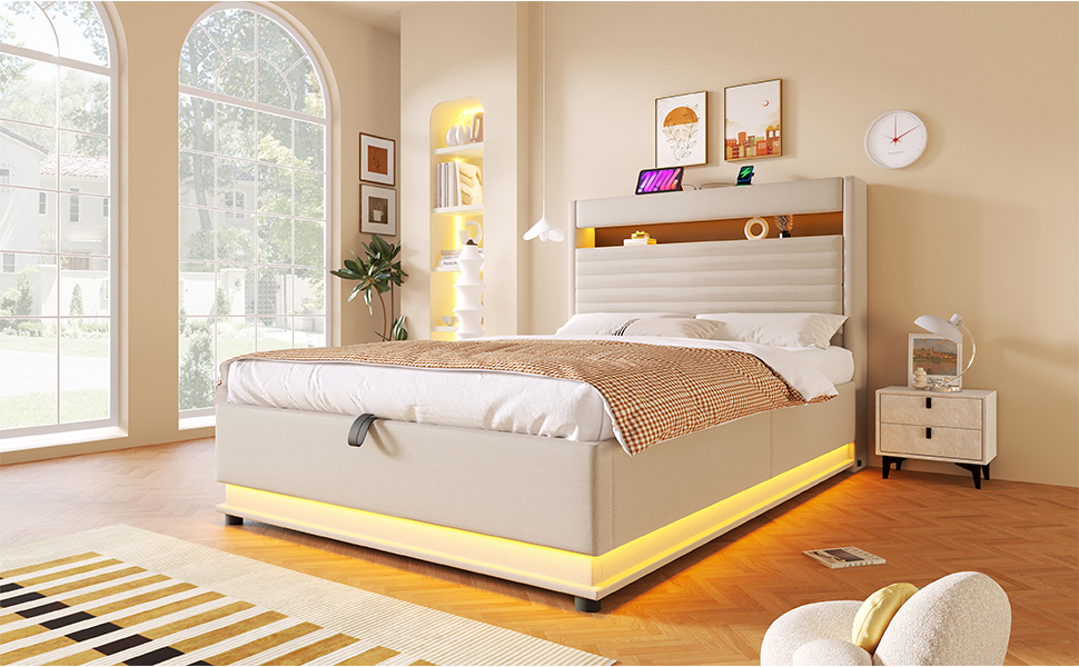 Lit rembourré 140 x 200 cm avec ports USB et Type- - image 24