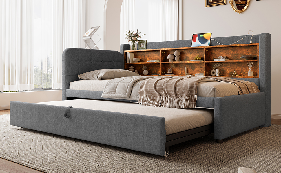 Lit en chanvre et MDF avec escamotable 180×200 cm, USB + Type-C, tête à boutons faite main, style rétro, pour petit appartement, matériau écologique, couchage spacieux, recharge au lit, design élégant, confort, fonctionnalité - image 19