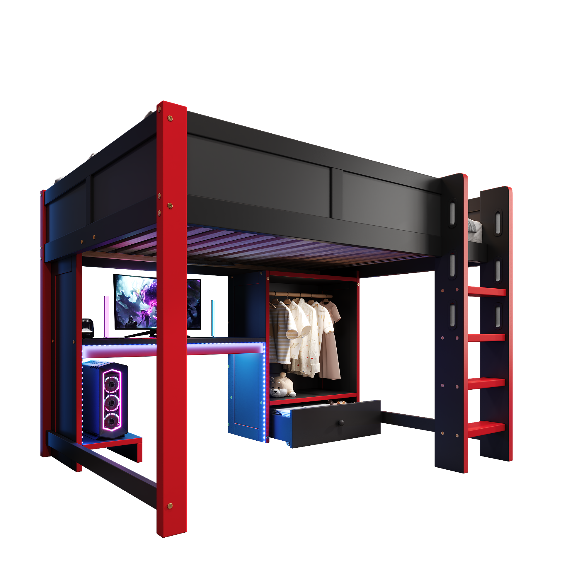 lit mezzanine avec bureau - vue 1