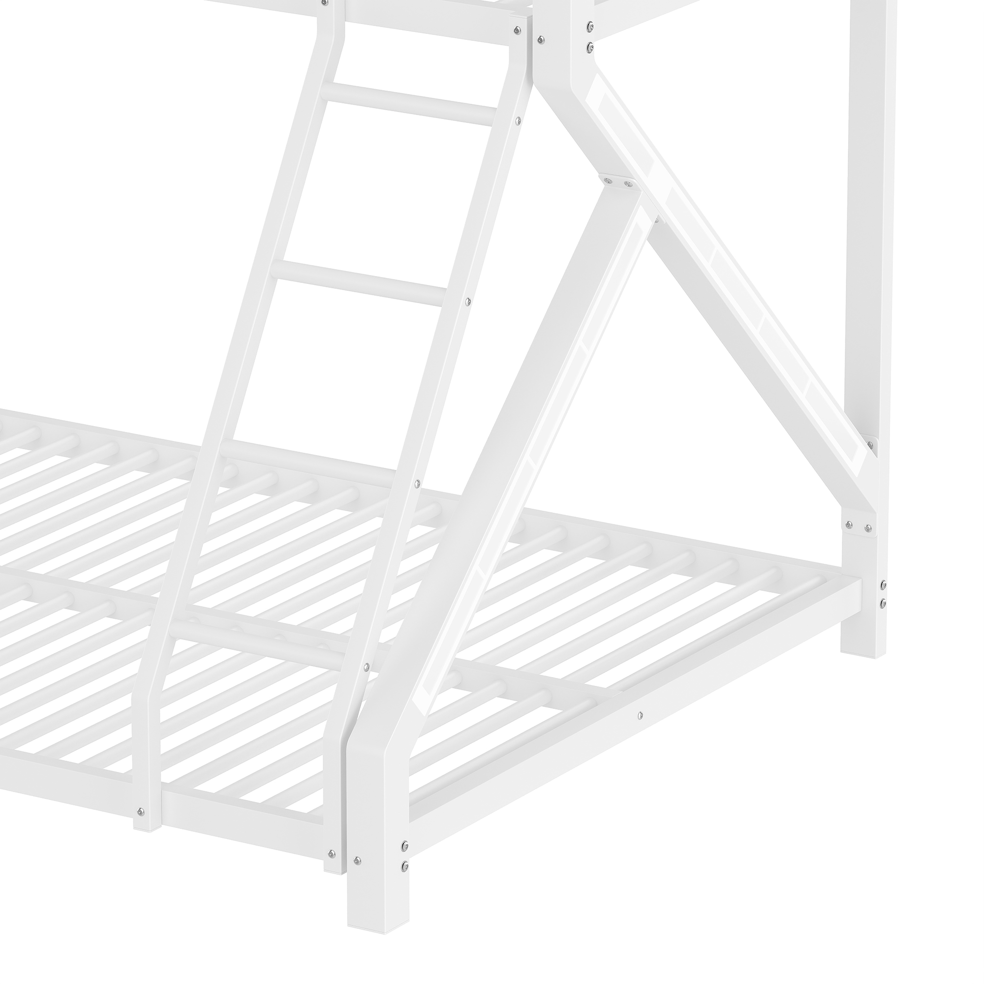 Lit superposé 90 x 200 cm / 140 x 200 cm avec échelle, LED, métal, Blanc - vue complémentaire