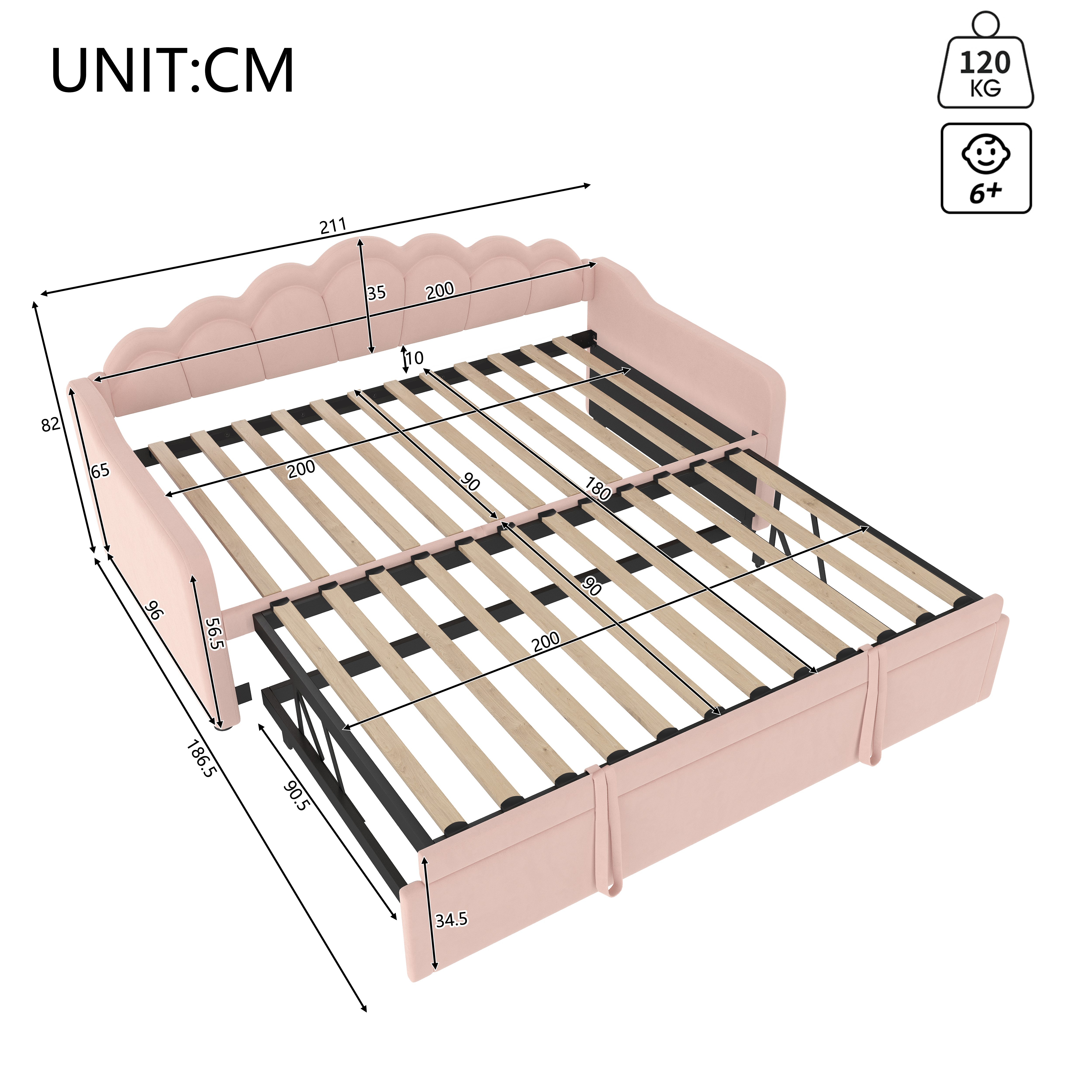Daybed convertible avec lit escamotable 90/180 x 2 - image 9