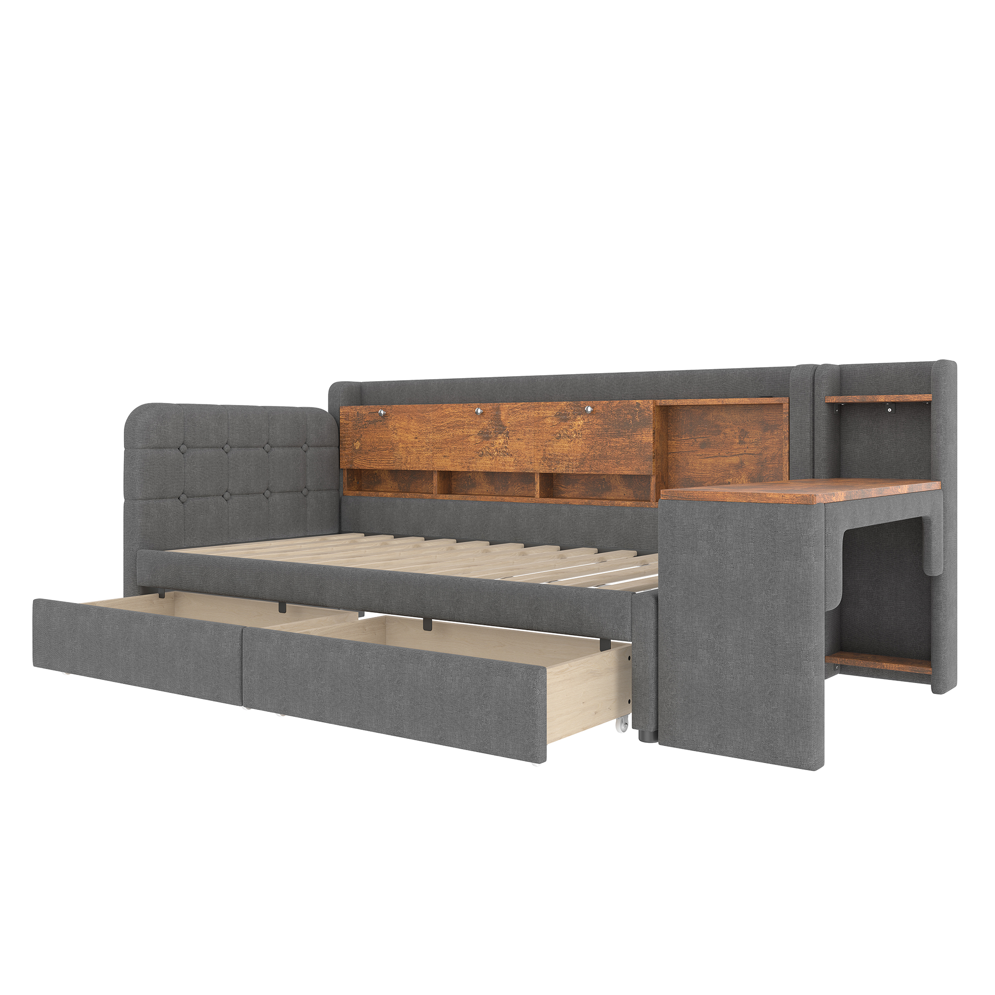 Lit en chanvre et MDF, rangement avec couvercle rabattable et étagère, bureau flexible, pour chambre, matériau écologique respirant, design intelligent, beaucoup de stockage, style naturel, durabilité - image 10