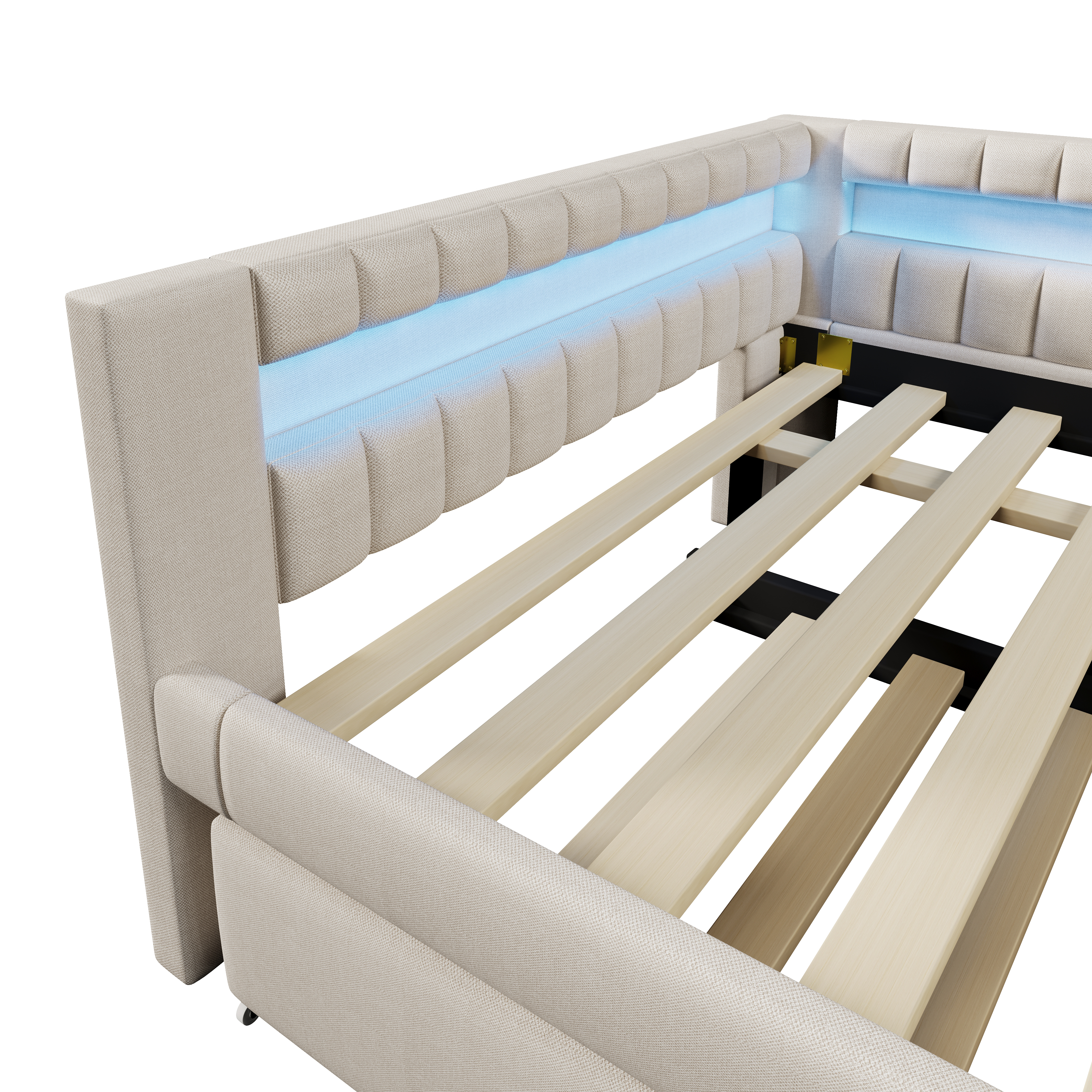 Lit en lin et MDF avec LED contrôlable tactile/app, USB + Type-C, lit escamotable, pour chambre, ambiance romantique, recharge multiple, utilisation flexible, design moderne, confort et technologie, style élégant - image 11