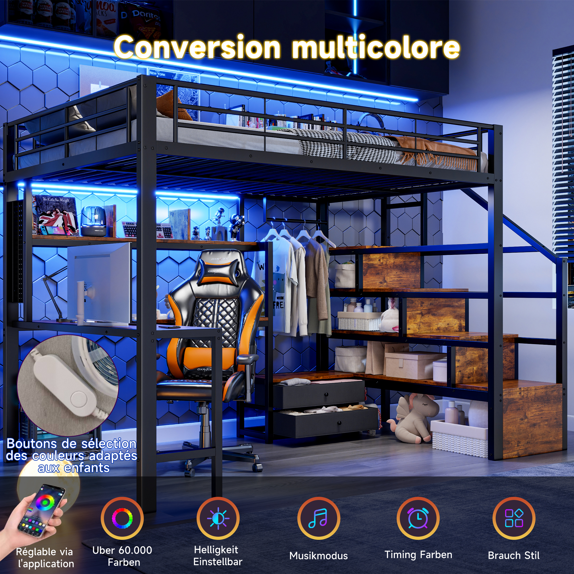 lit mezzanine avec bureau - vue 1