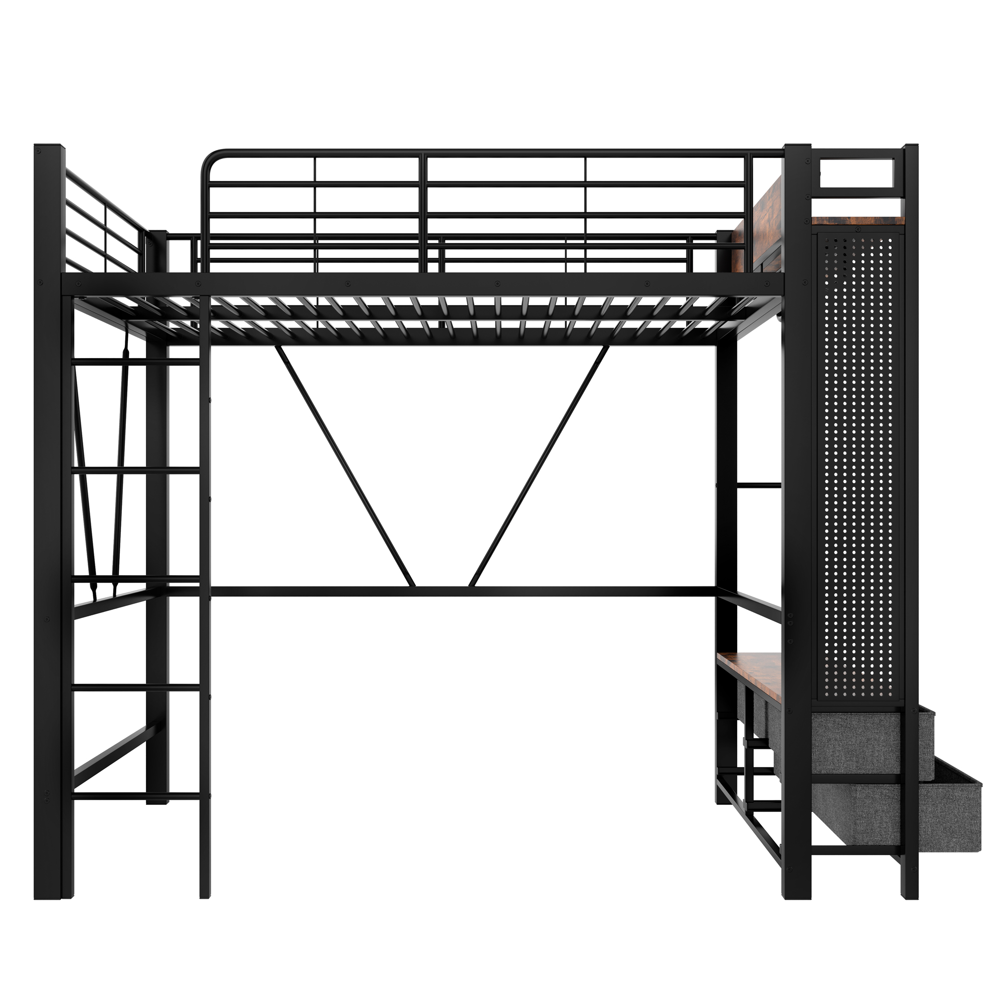 Lit en fer et MDF avec tringles suspendues, 4 tiroirs, pour chambre, structure forte, beaucoup de rangement vertical, utilisation optimale espace, design fonctionnel, style moderne, stabilité, durabilité - image 11