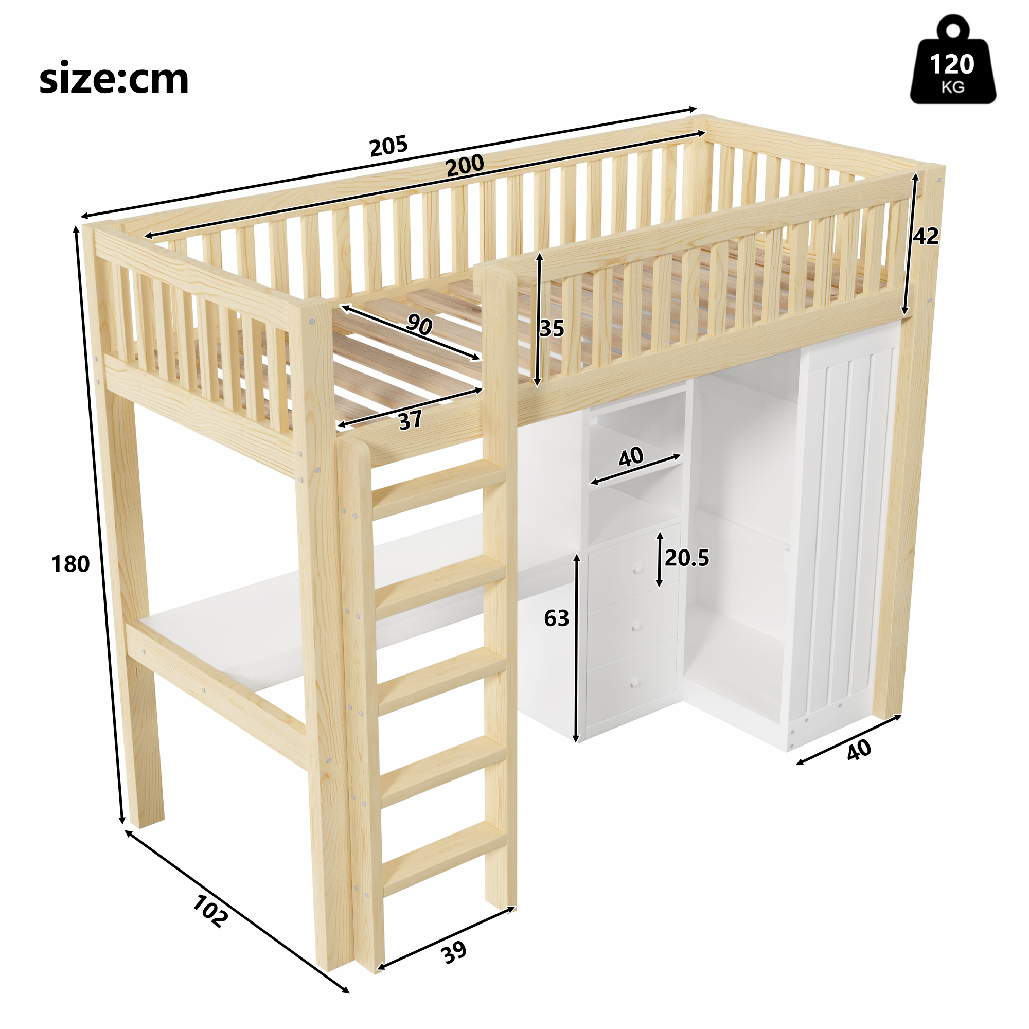 Dimensions du lit combiné enfant