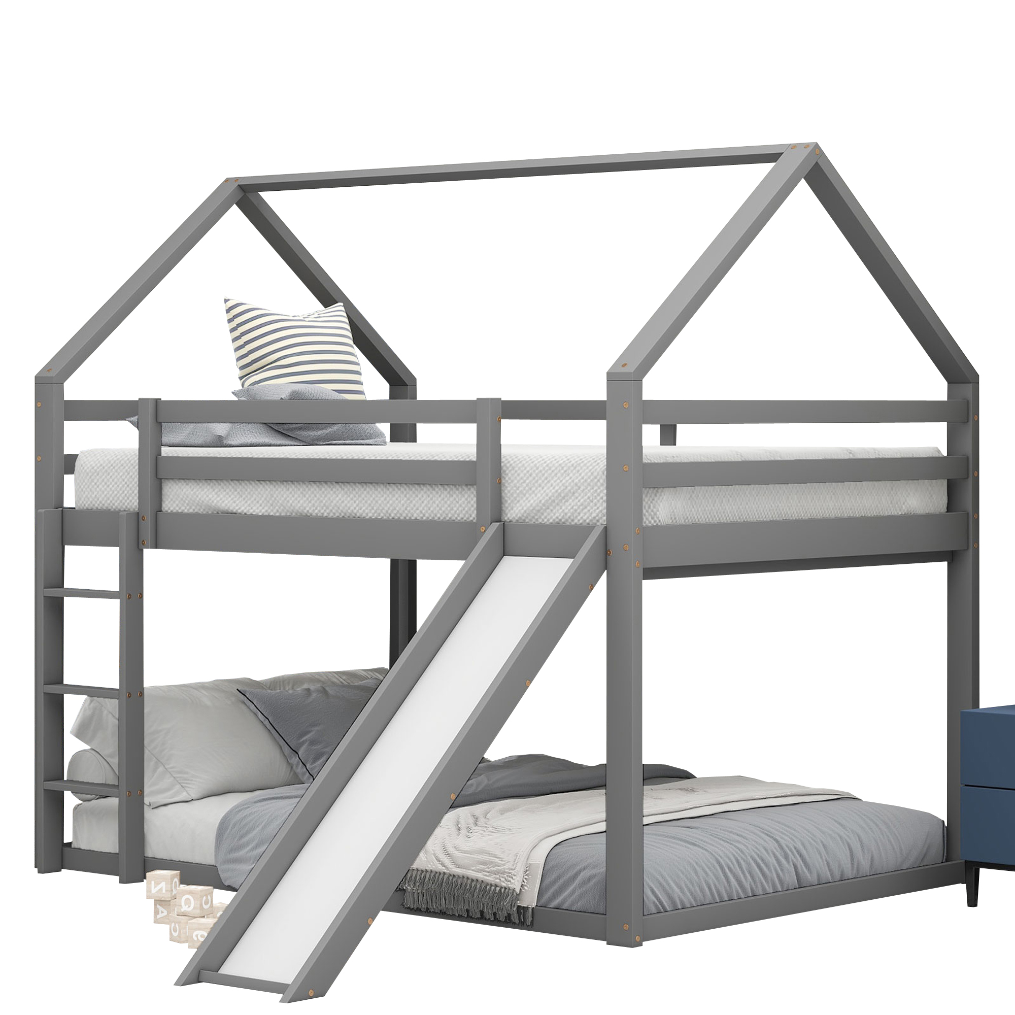 Lit superposé maison enfant 140 x 200 cm avec tobo - image 5