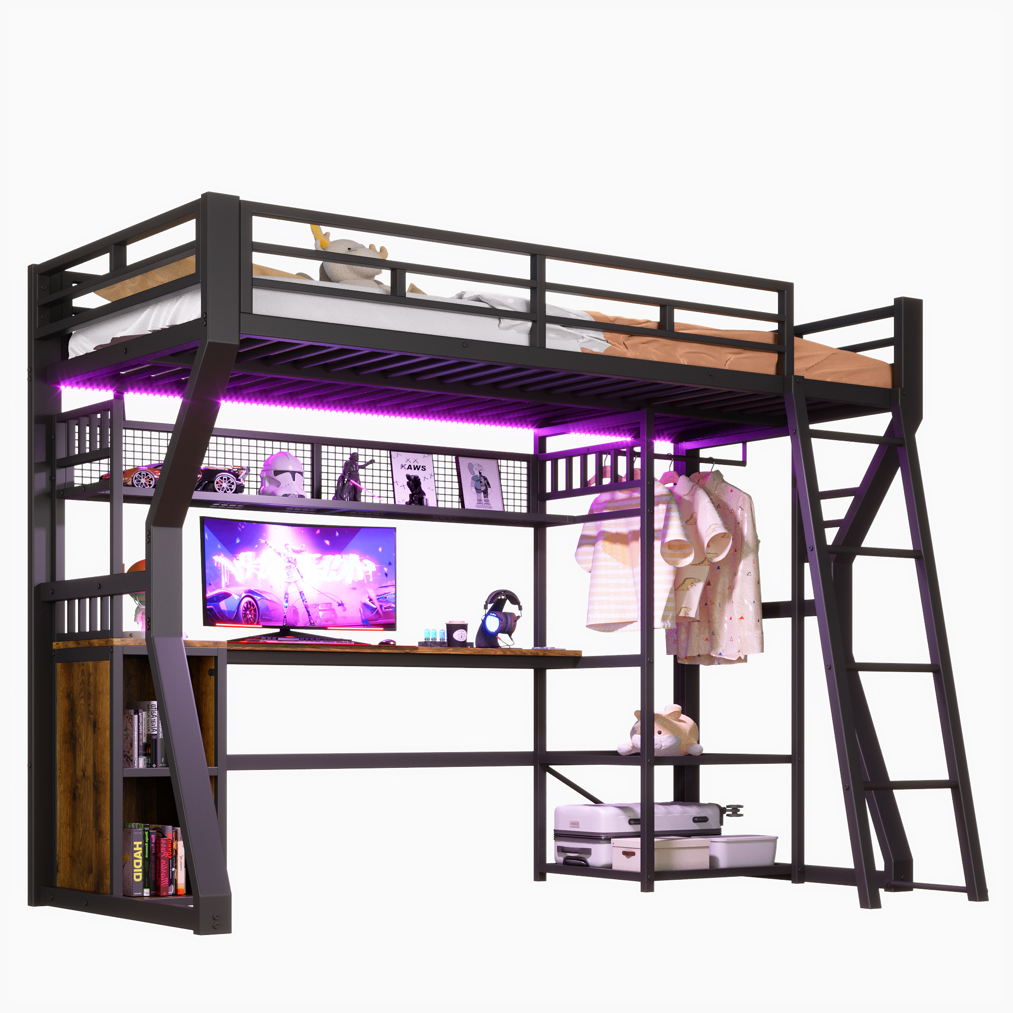 Lit mezzanine avec bureau et rangement