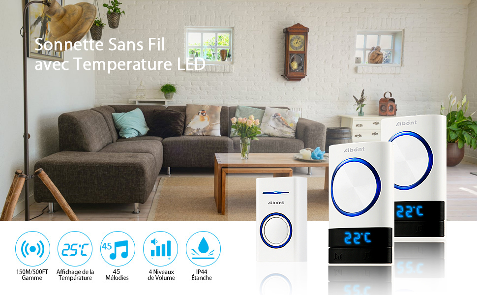 MAGICFOX Sonnette Sans Fil Exterieur Étanche - 2 Récepteurs, Carillon Sans Fil - Affichage Température, Portée De 150M, 45 Mélodies -Dagrand Magasin AAHKMJXYDAFdJAOAIMEbOAch8q5HRpCzgORZx5v8