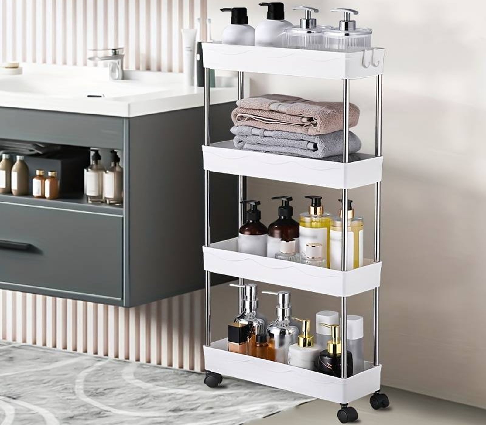 Carrello Cucina Salvaspazio Con Ruote 4 Ripiani Bianco Stretto