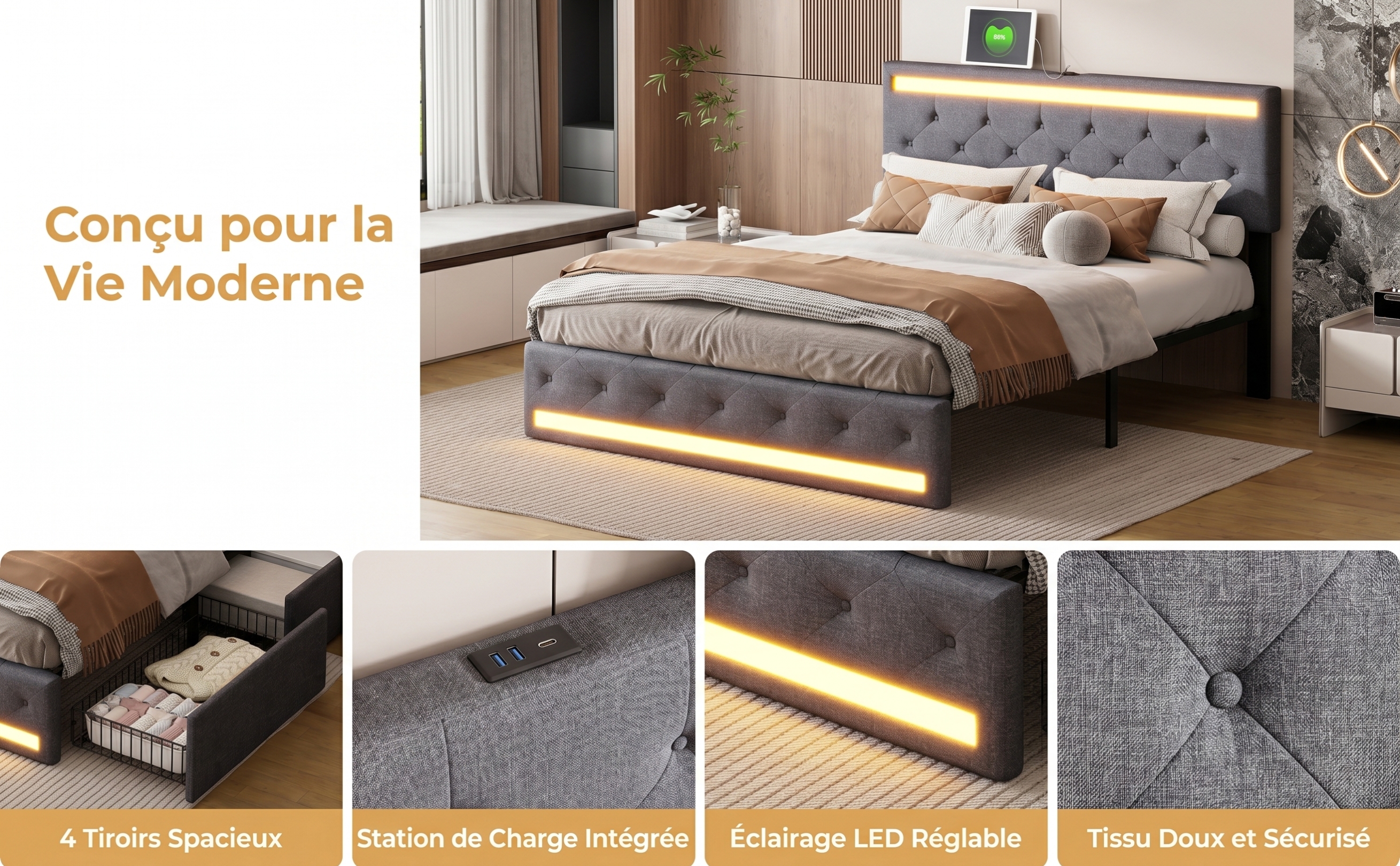 Lit Double Rembourré