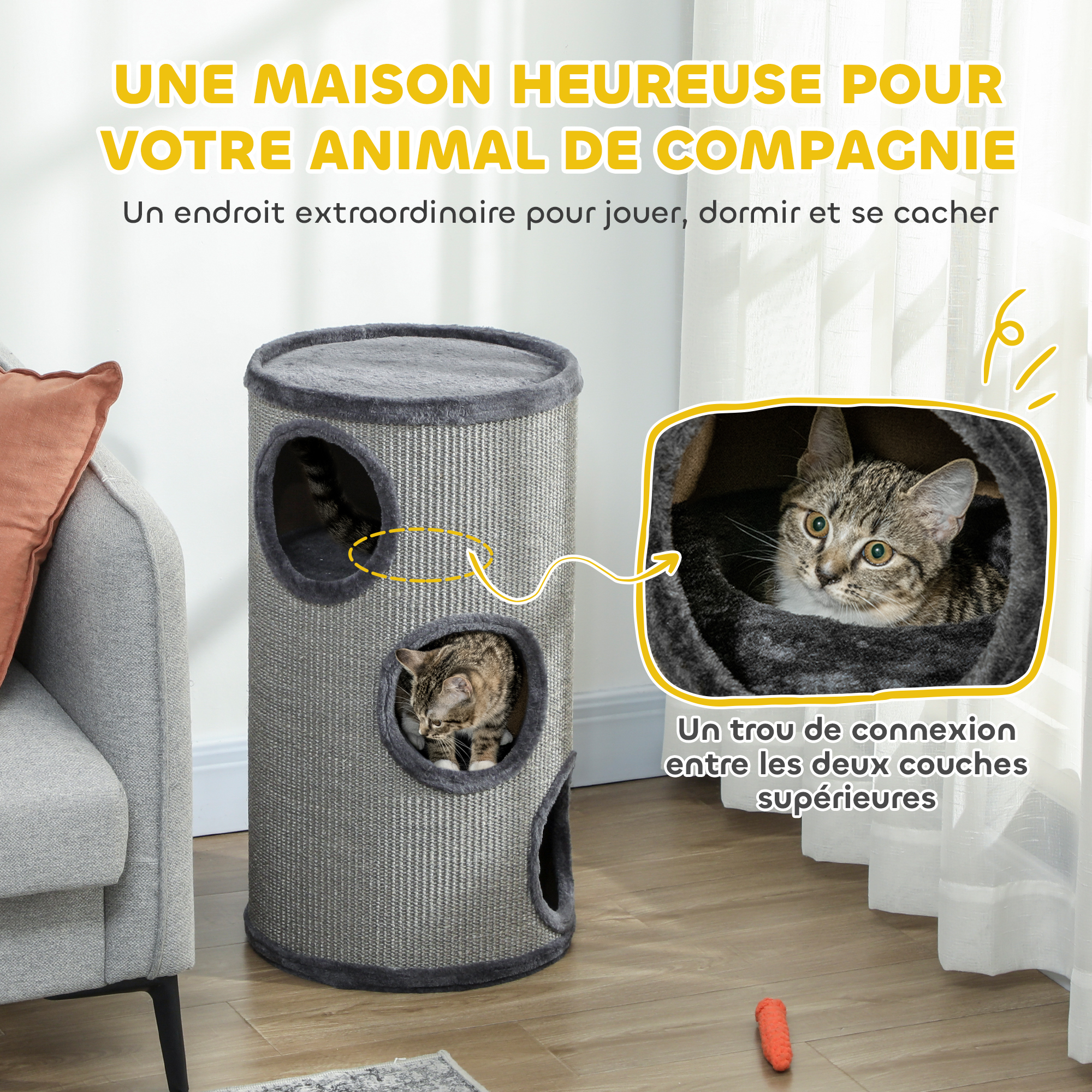 Tour à griffer pour chat avec trois niveaux