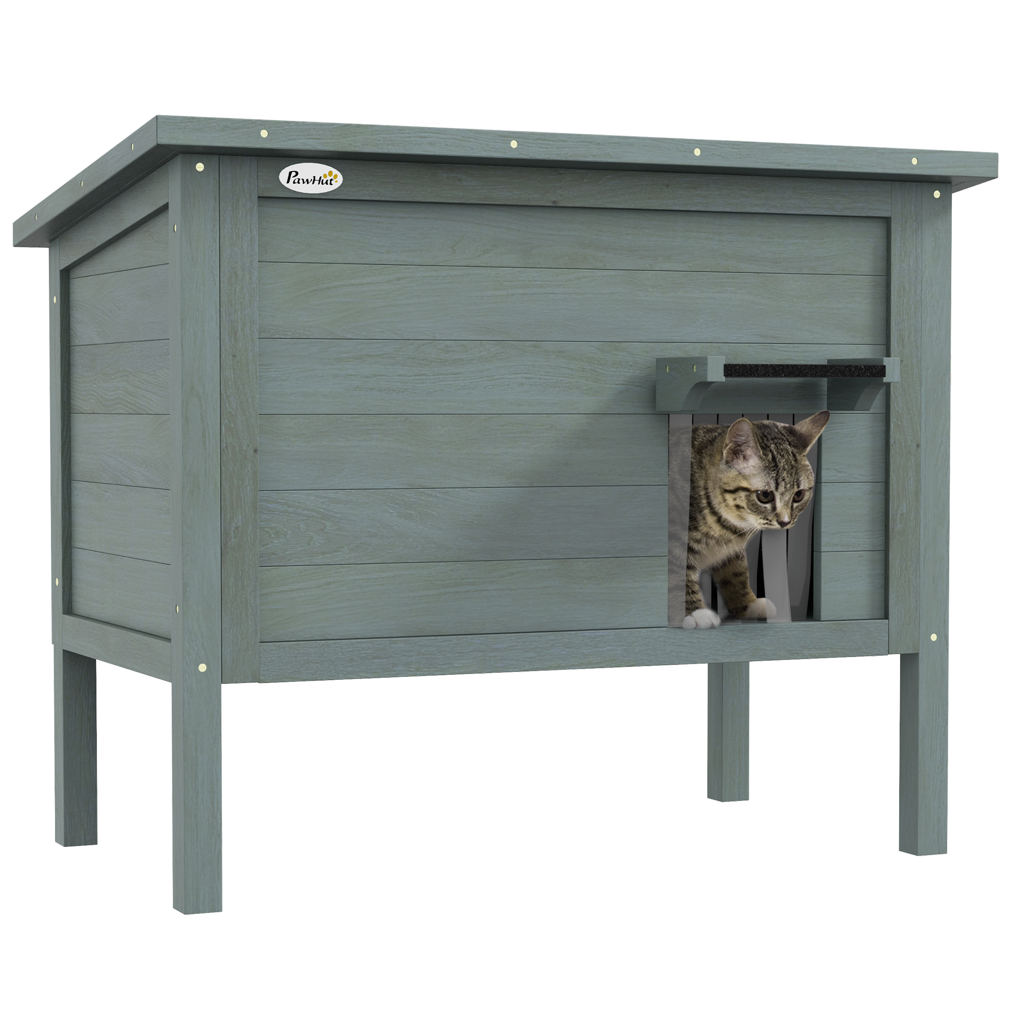 Maison pour chats niche d'extérieur en bois surélevée avec toit ouvrable isolée 85 x 50 x 68,5 cm gris foncé et noir
