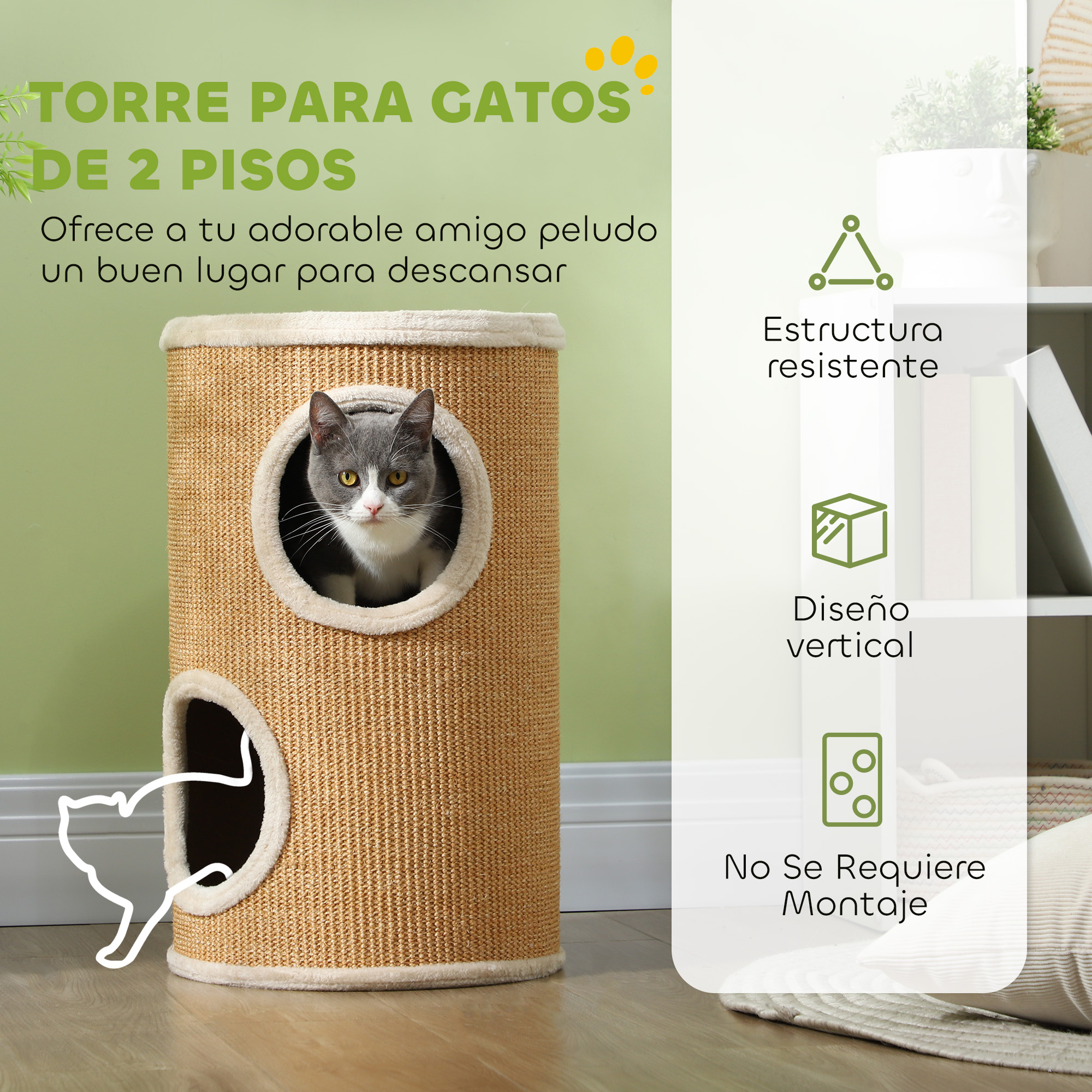 Tour à chat 2 niveaux avec sisal et peluche