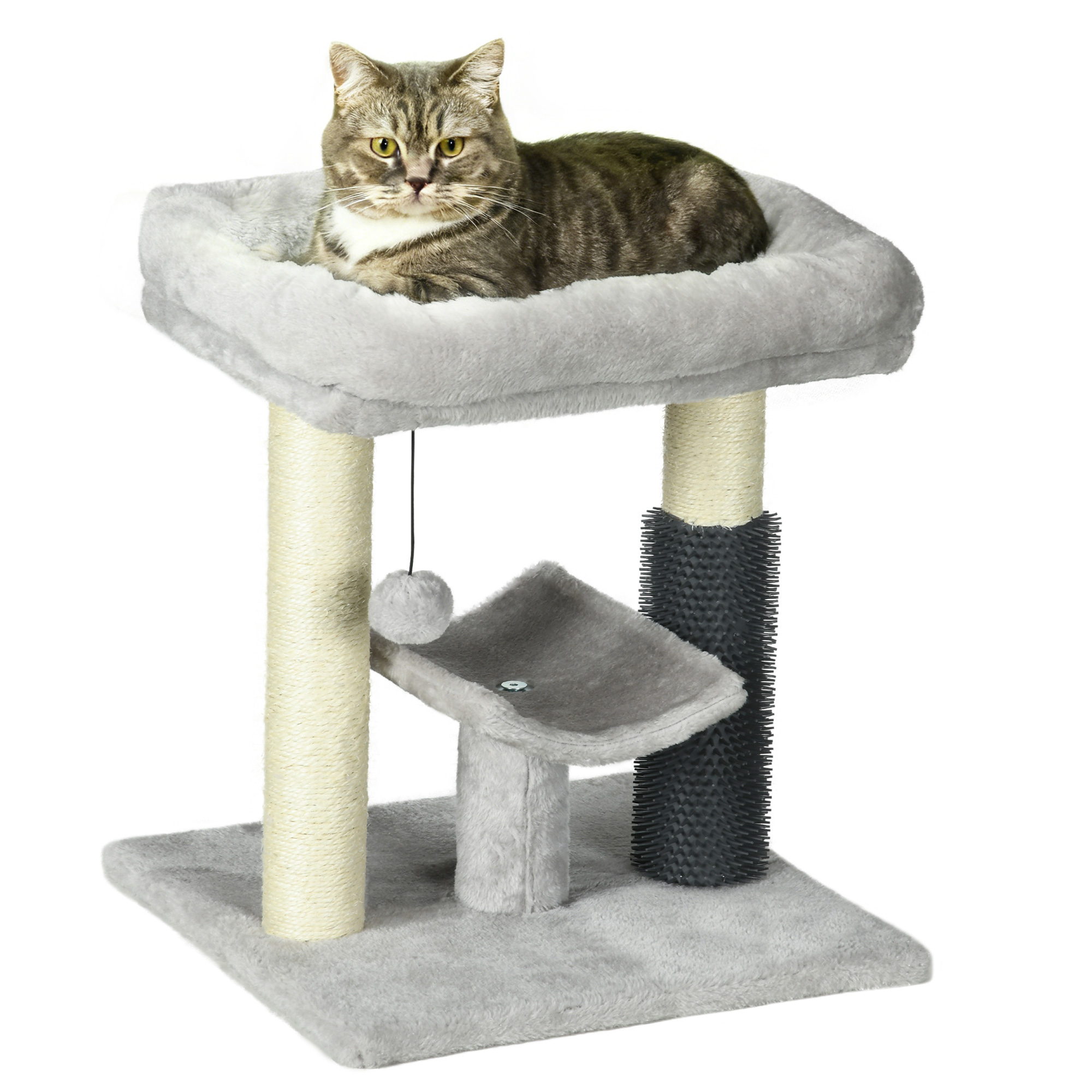 Petit arbre à chat arbre à grimper tour de jeux hauteur 48 cm poteau en sisal gris avec balle suspendue gris
