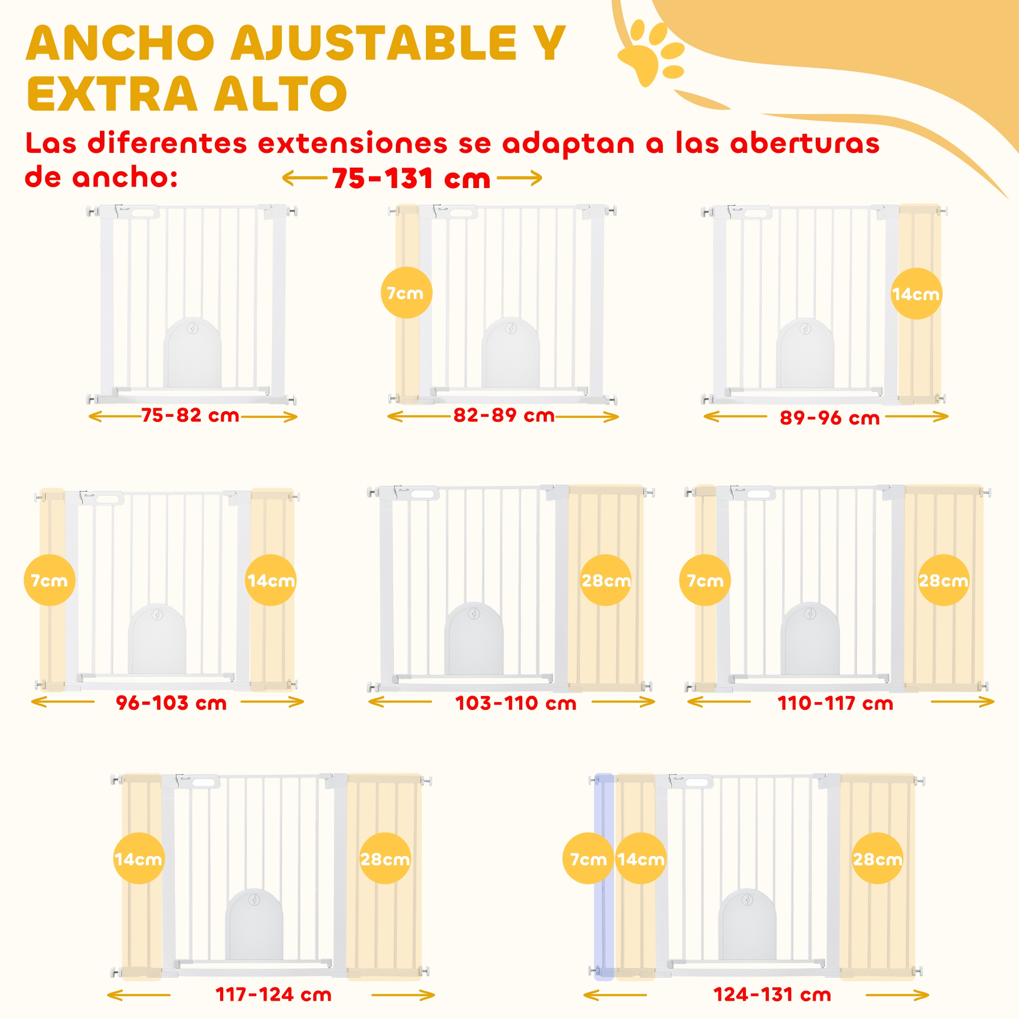 3 extensions de 7, 14 et 28 cm pour un ajustement 75-131 cm