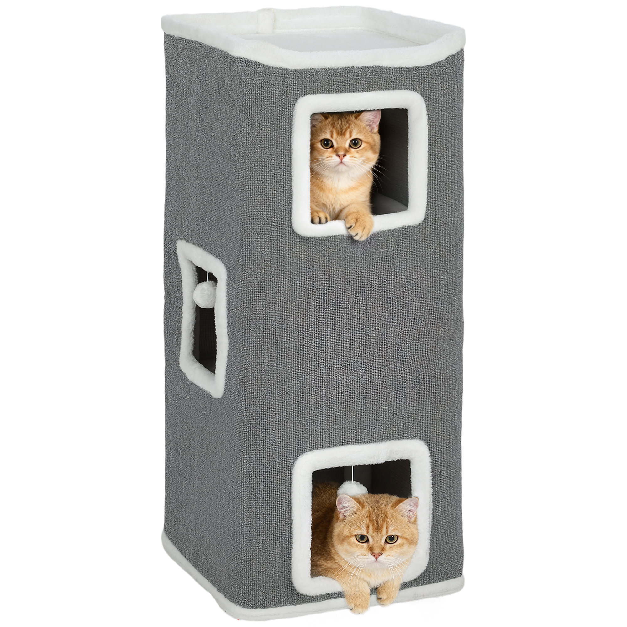 Tour pour chat 4 niveaux, arbre à chat stable boules de jeu plateforme supérieure bord en peluche, 41x 41 x 100 cm, gris