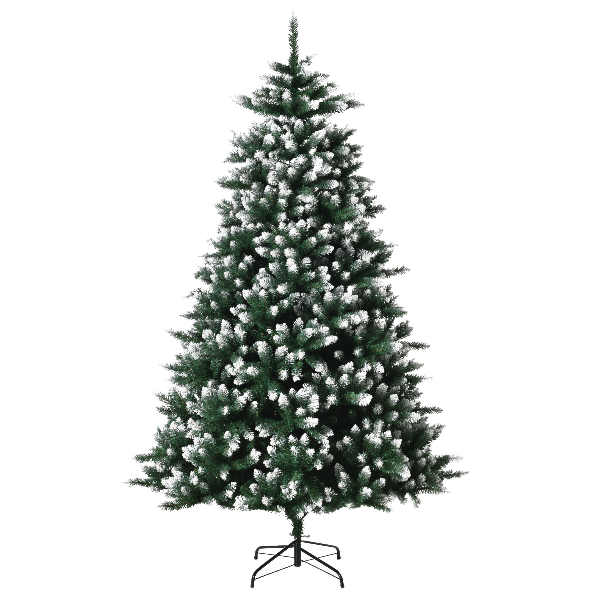 Sapin de Noël 210 cm, 2012 branches, support métallique, pointes blanches enneigées, réaliste intérieur, vert