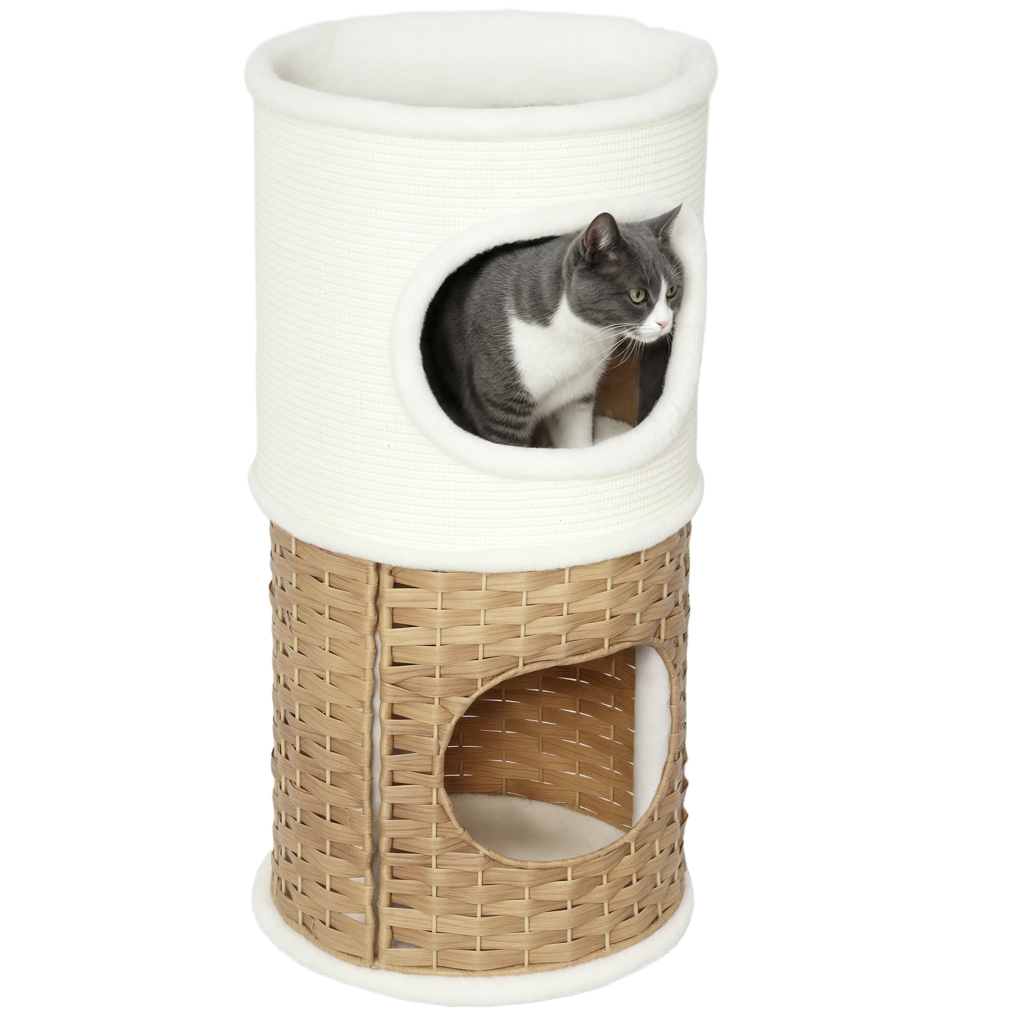 Niche pour chat d'intérieur à 3 niveaux, tour pour chat avec griffoir en sisal à griffer Ø 40 x 80 cm, crème