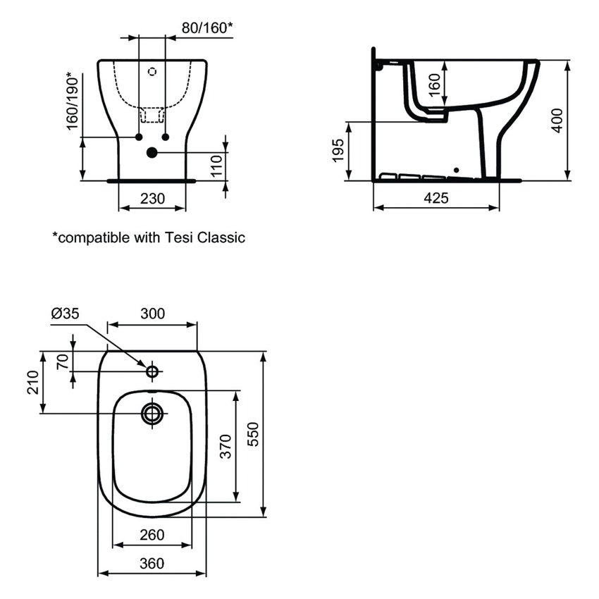 Immagine di Ideal Standard TESI bidet a pavimento filo parete, colore bianco T354001
