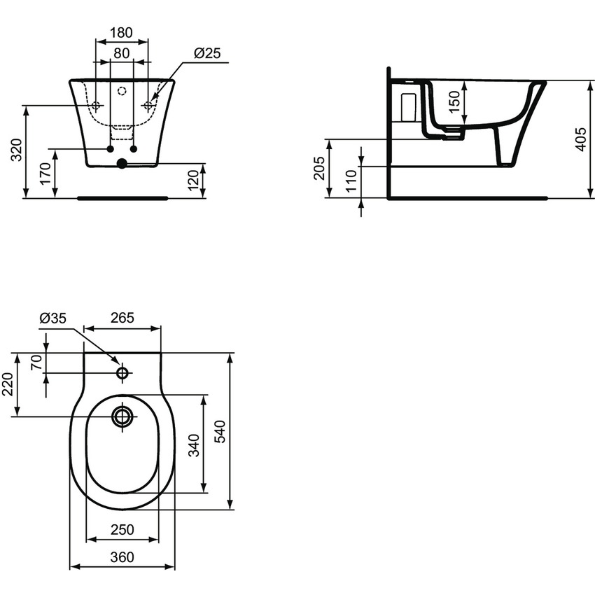Immagine di Ideal Standard CONNECT AIR bidet sospeso filo parete, con fissaggi nascosti, monoforo, colore bianco E026601