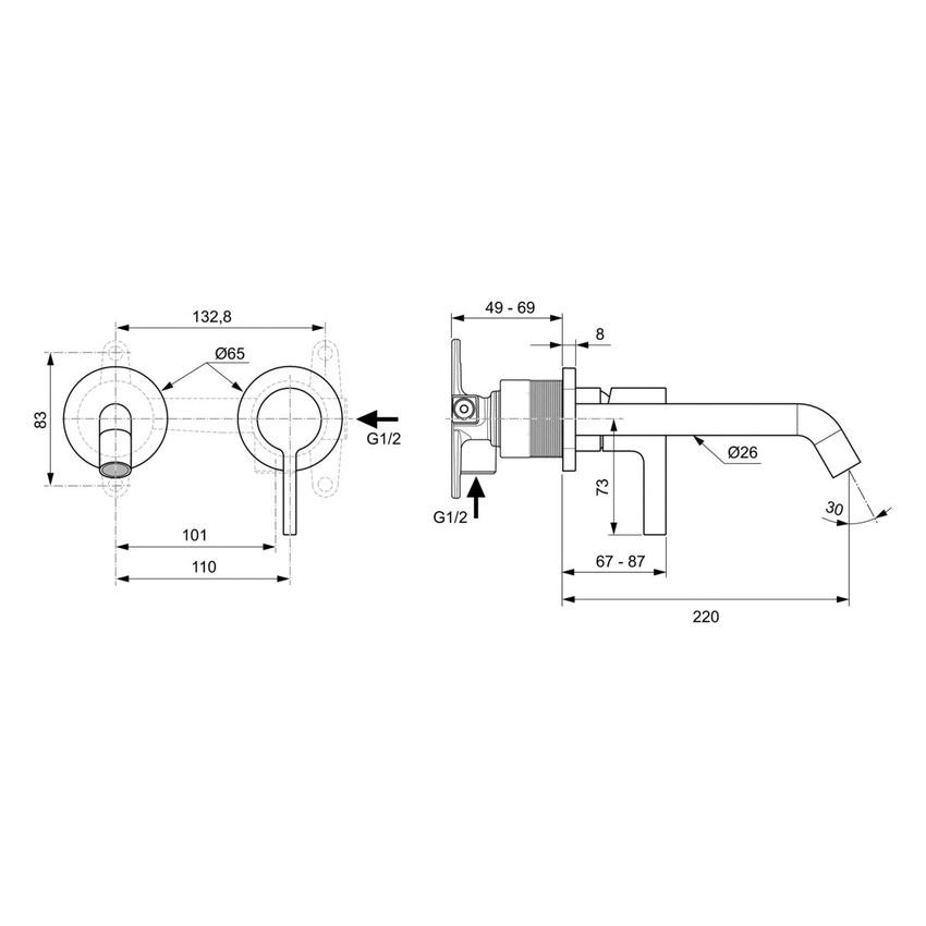 Immagine di Ideal Standard JOY miscelatore monocomando lavabo a parete P.22 cm, finitura silver storm A7379GN
