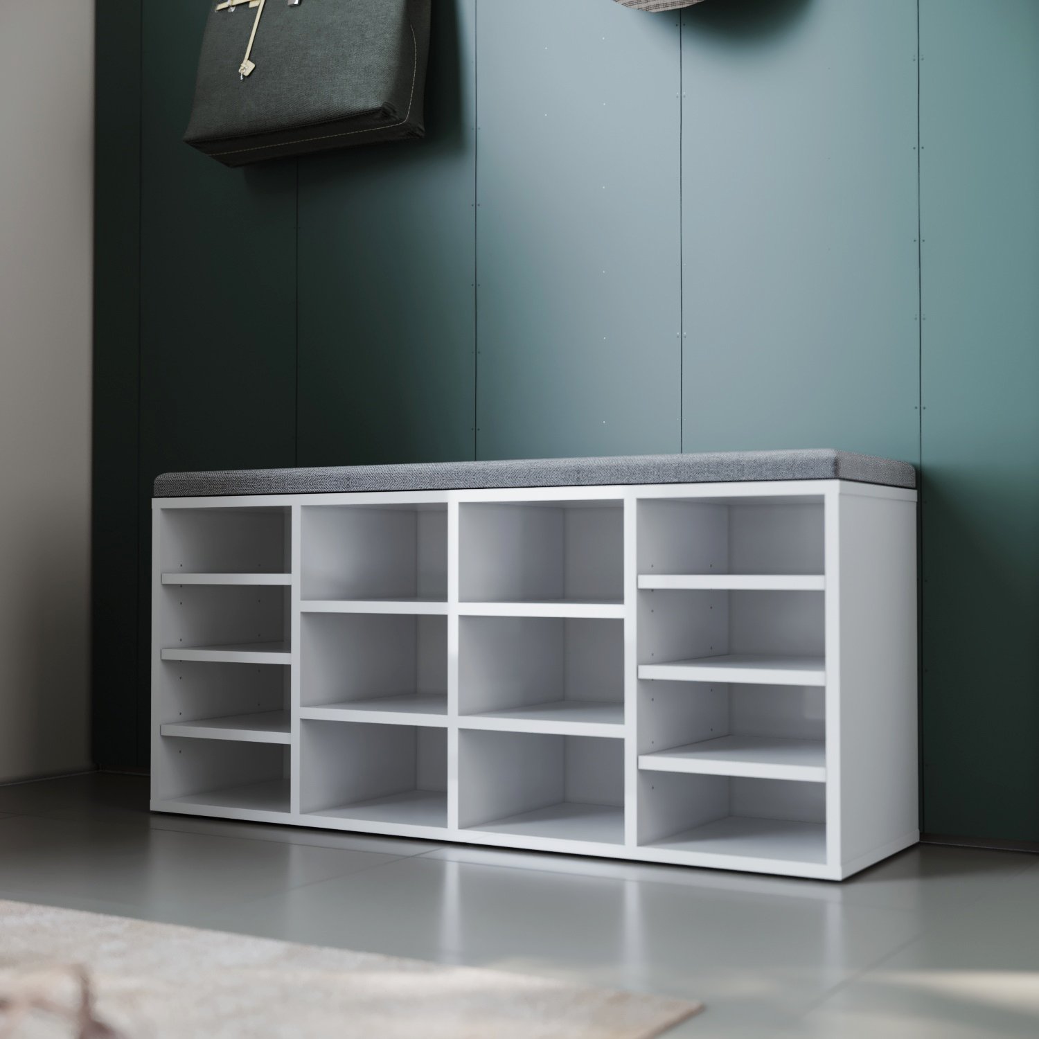 SONNI Schuhbank Sitzbank Sitzbänke Schuhschrank Schuhregal Mit Sitzkissen Weiß Weiss Schließfach -Möbelhaus