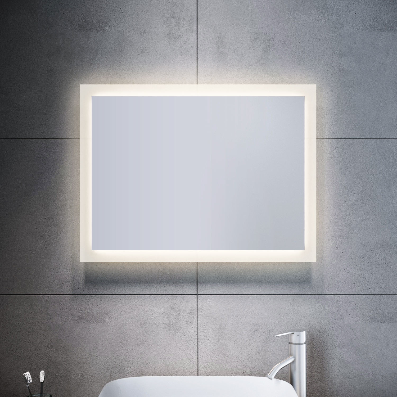 Specchio Con Ripiano E Illuminazione Girona - Da Bagno, 60 Cm, Legno Bianco, Made In Germany - Foto 3
