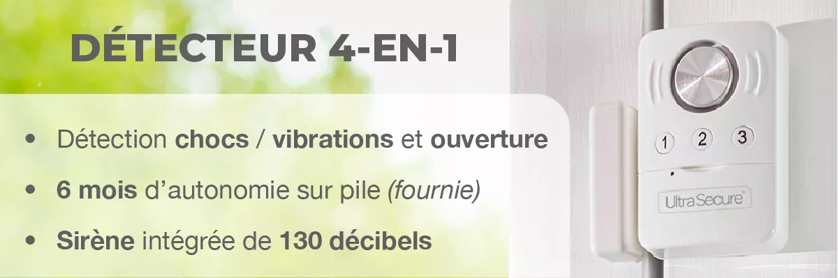 Détecteur ouverture et vibration autonome avec sirène intégrée