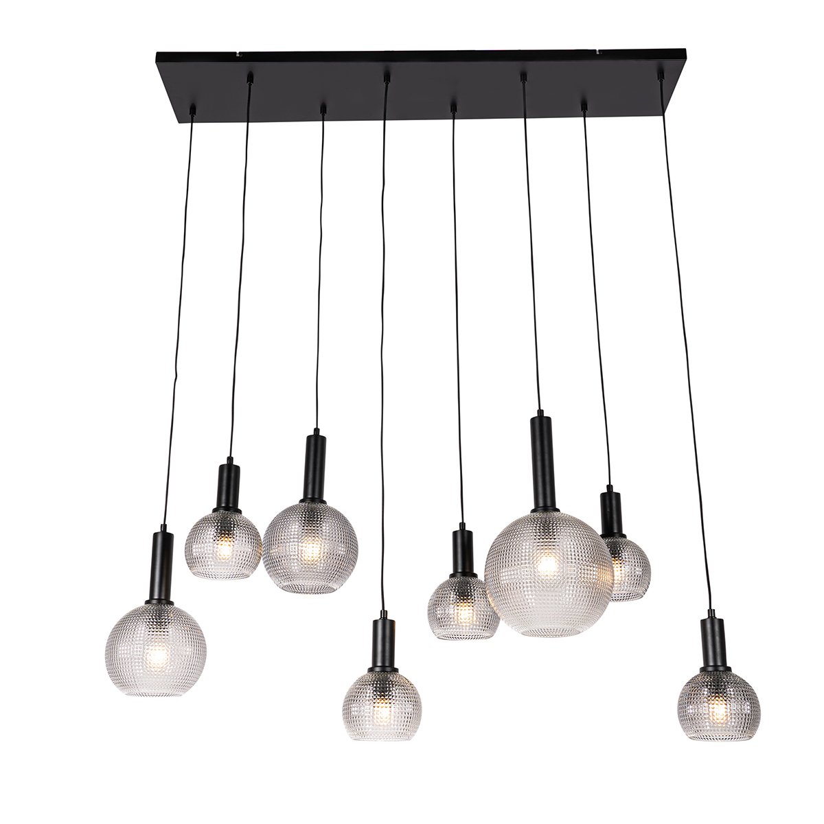 QAZQA Lampada a sospensione tavolo soggiorno chico - Design - Vetro,Acciaio  - Nero/Trasparente - Oblungo Max. 8 x Watt