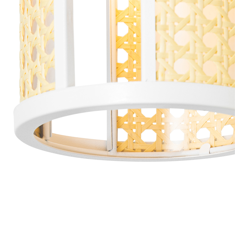 Lámpara colgante oriental blanca con ratán 3 luces redonda - Akira