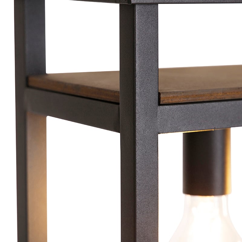 Lampada a sospensione industriale nera con legno e cremagliera 4 luci - Cage Rack