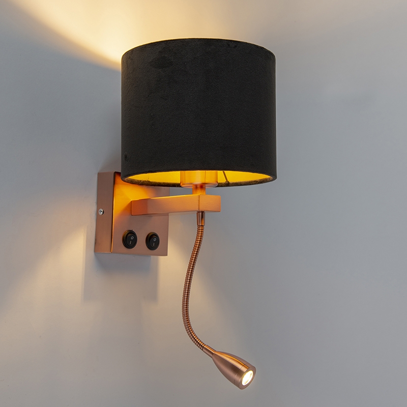 Applique murale moderne en cuivre avec abat-jour en velours noir - Brescia