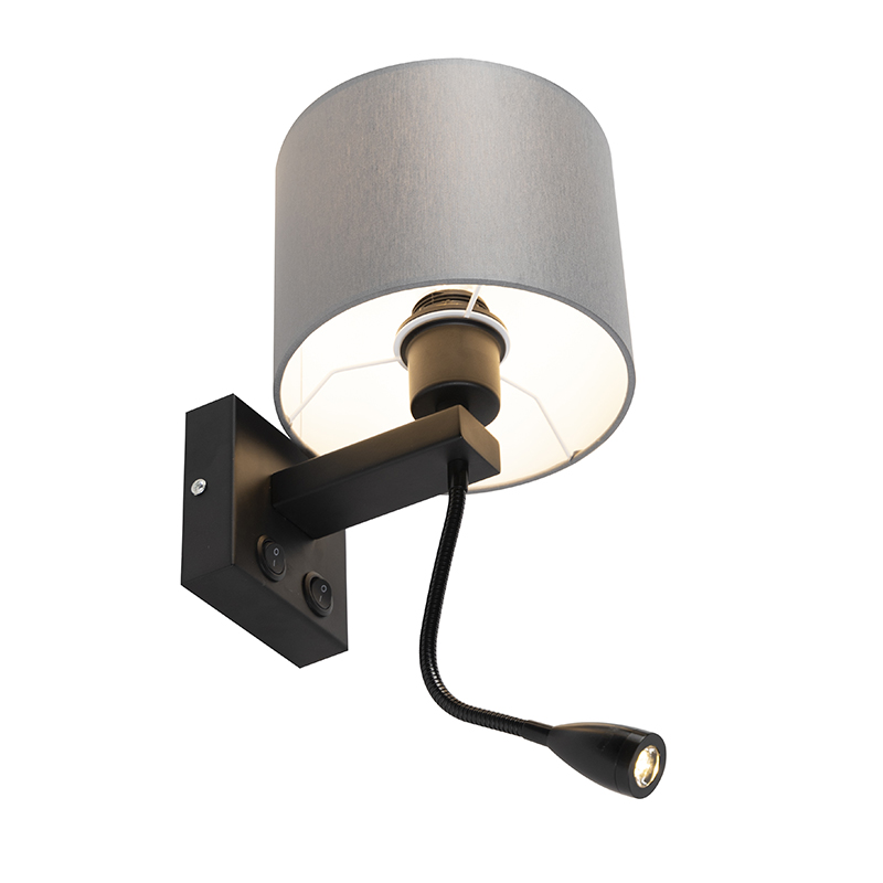 Applique murale moderne noire avec abat-jour gris - Brescia