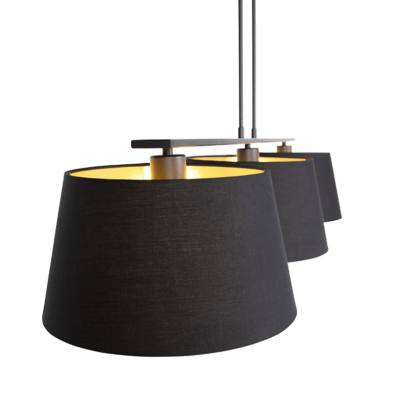 Lampada a sospensione con paralumi in cotone nero e oro 32 cm - Combi 3 Deluxe