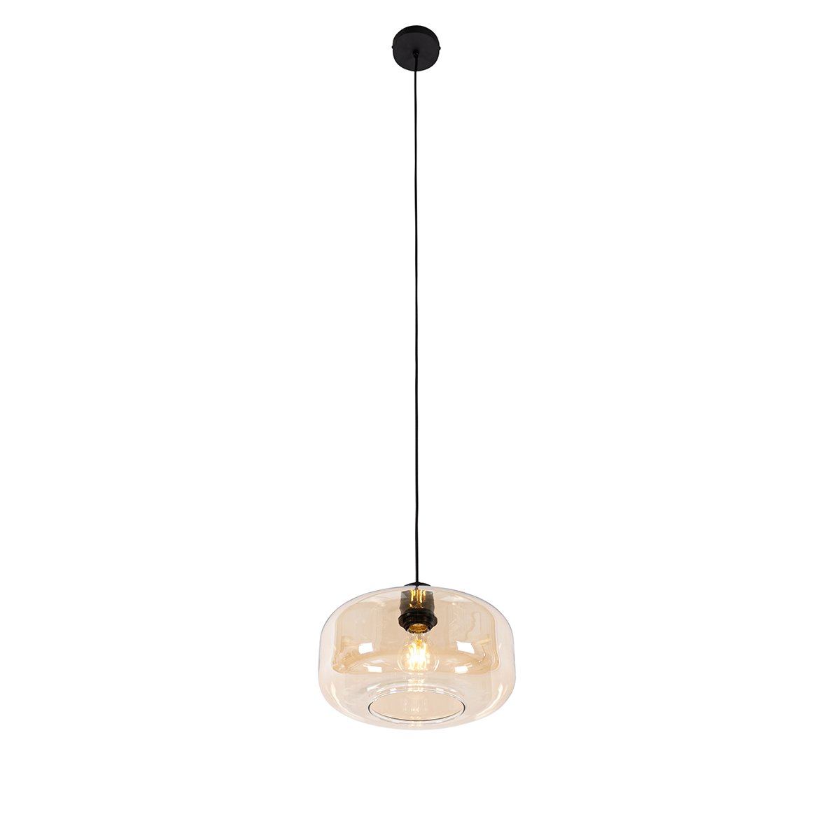Art Deco Pendant Light Black with Amber Glass - Bizle