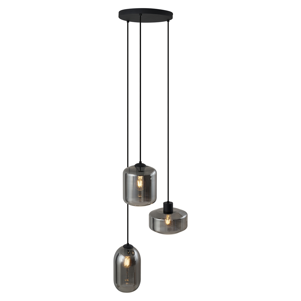 Suspension moderne noire avec verre fumé 3 lumières - Sheena