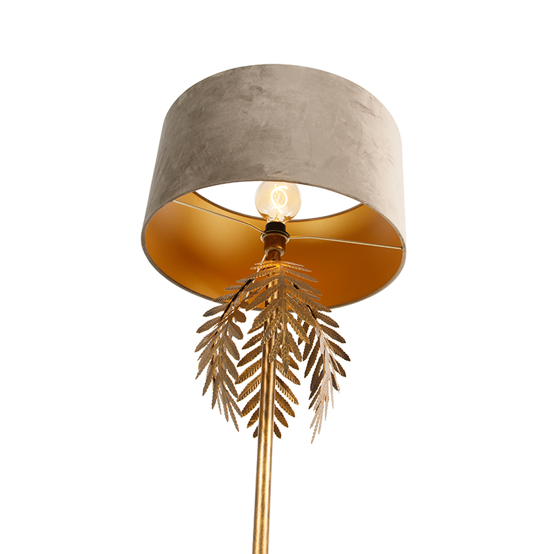 Vintage Stehlampe Gold mit Samtschirm Taupe 50 cm - Botanica