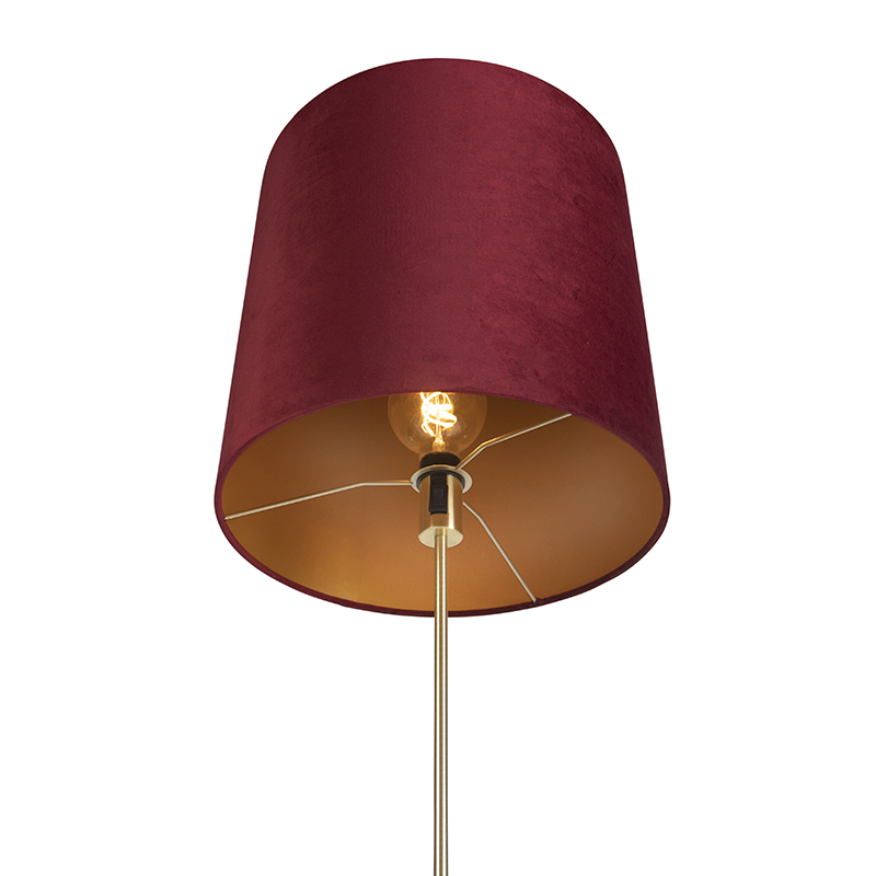 QAZQA Lampada da terra con paralume parte fl - Classico - Tessuto,Acciaio -  Rosso/Oro/Ottone - Cilindro/Oblungo/Tondo Max. 1 x Watt